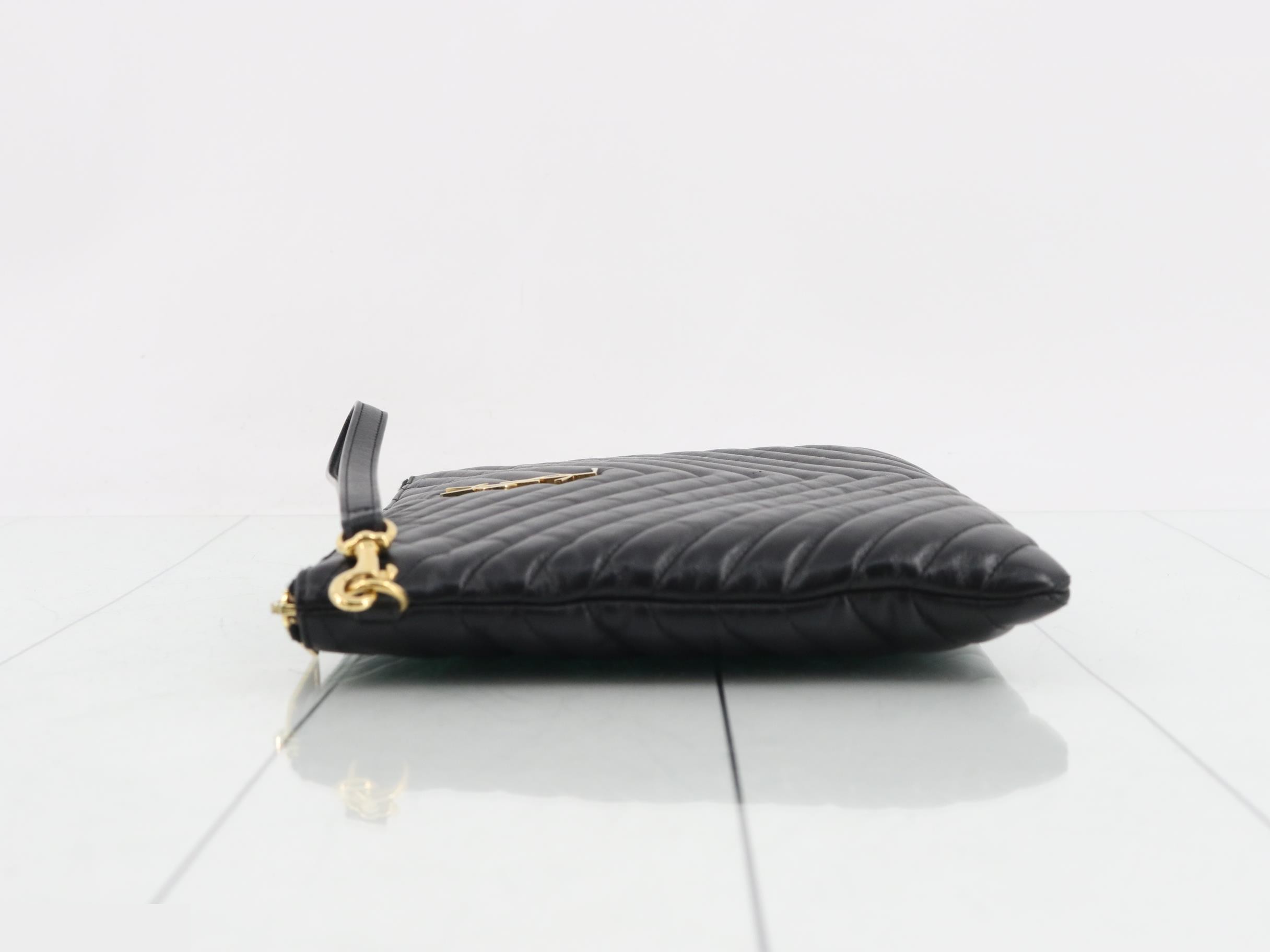 Leather V-Stitch Clutch Bag — view 4