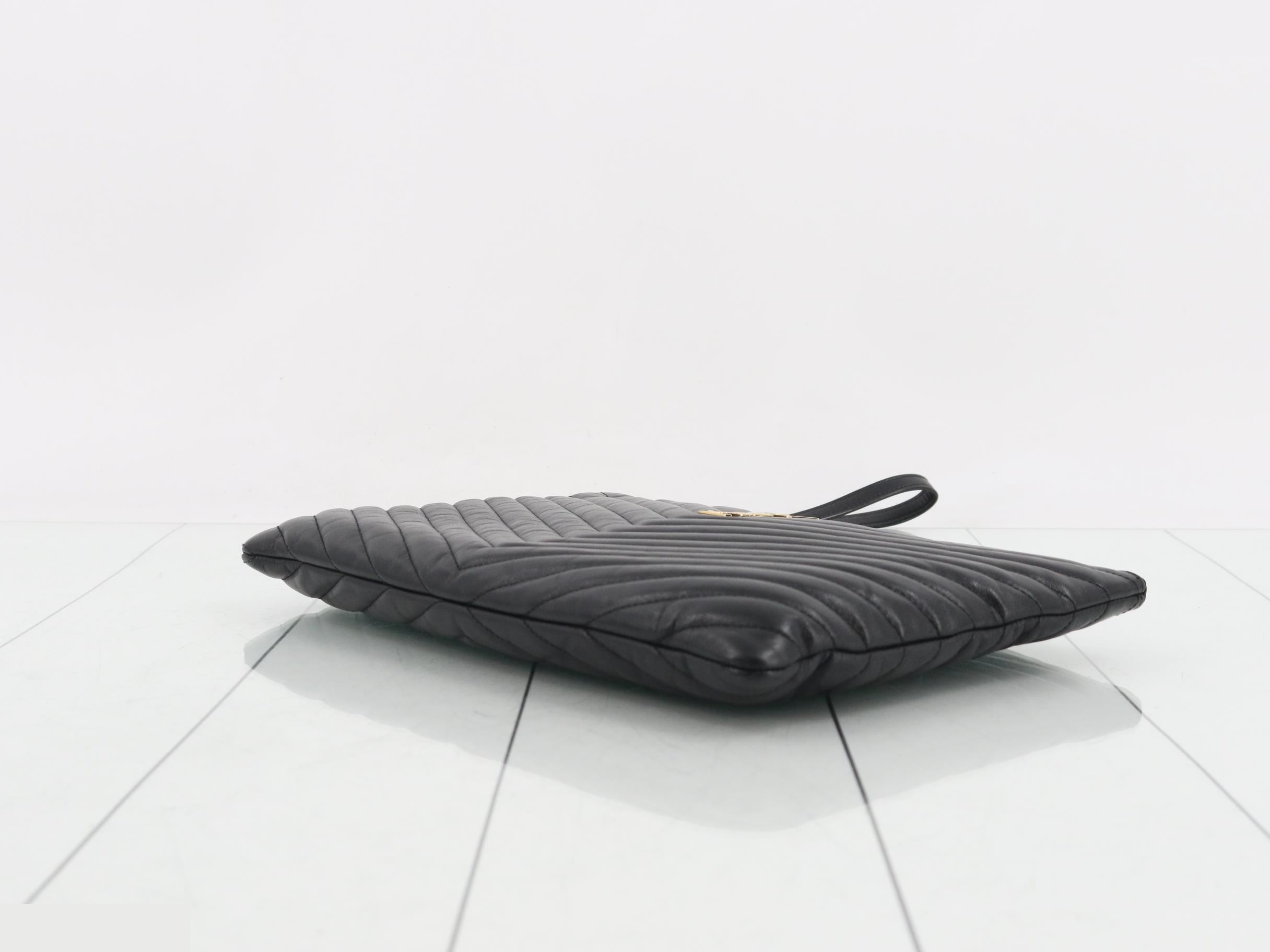Leather V-Stitch Clutch Bag — view 6