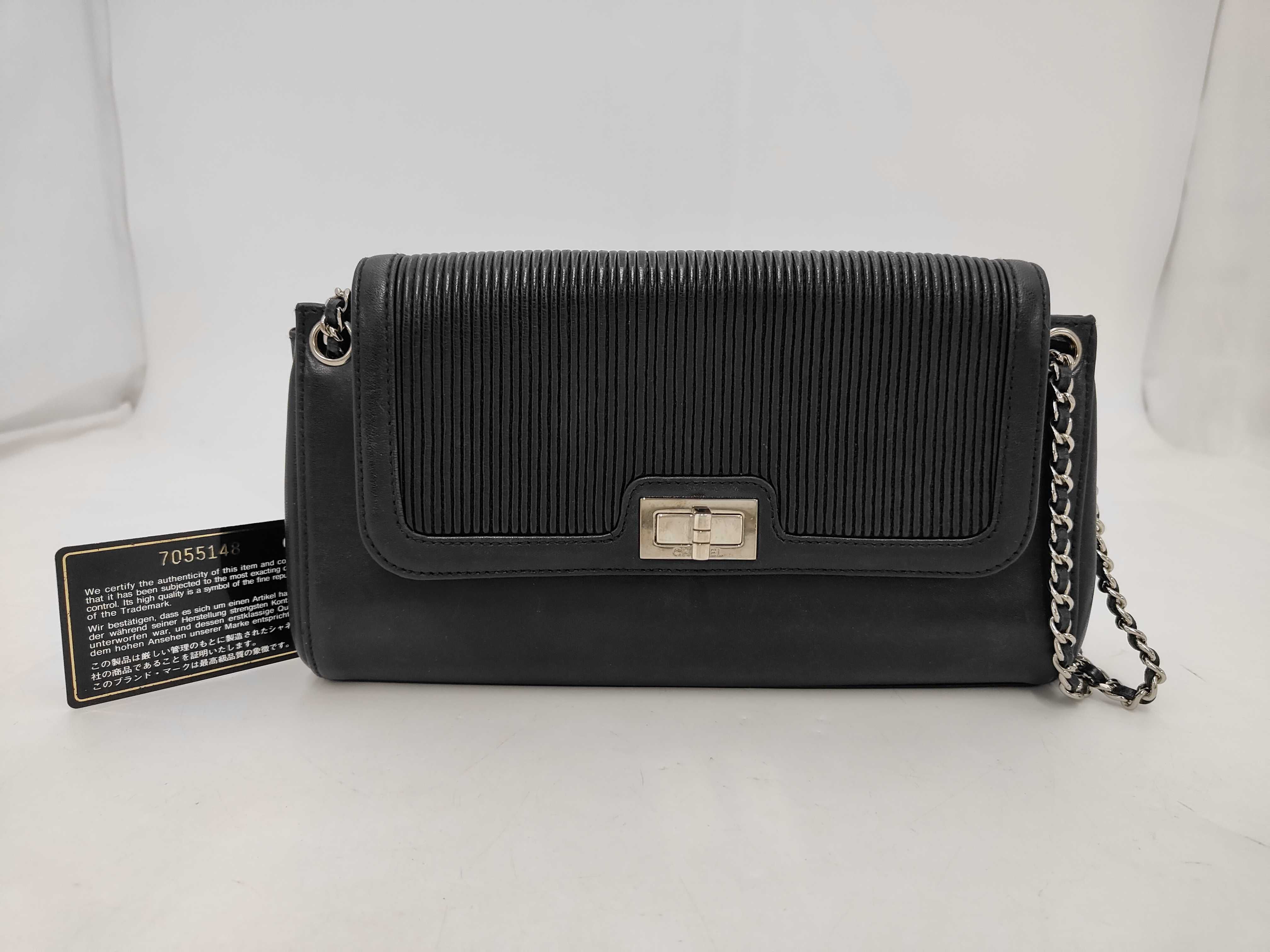 2.55 Leather Black Chain Shoulder Bag with Silver Hardware (Authenticity Card & Seal Included)