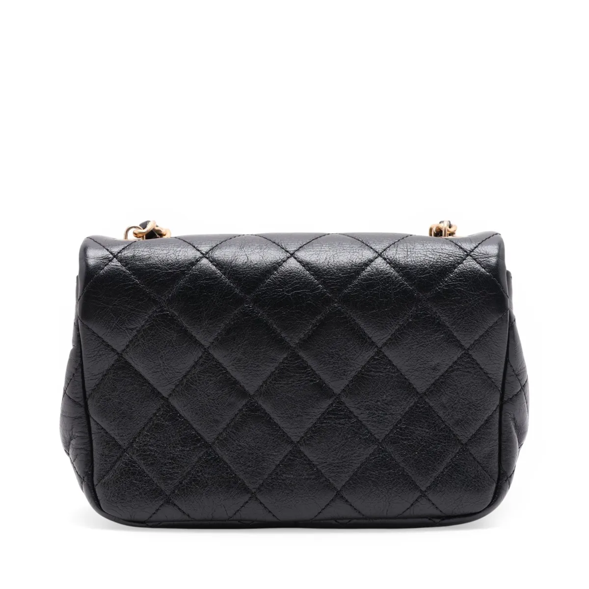 Matelassé Leather Chain Shoulder Bag, Pearl Black with Gold Hardware, KJ0C97A6, Random Plate — view 2