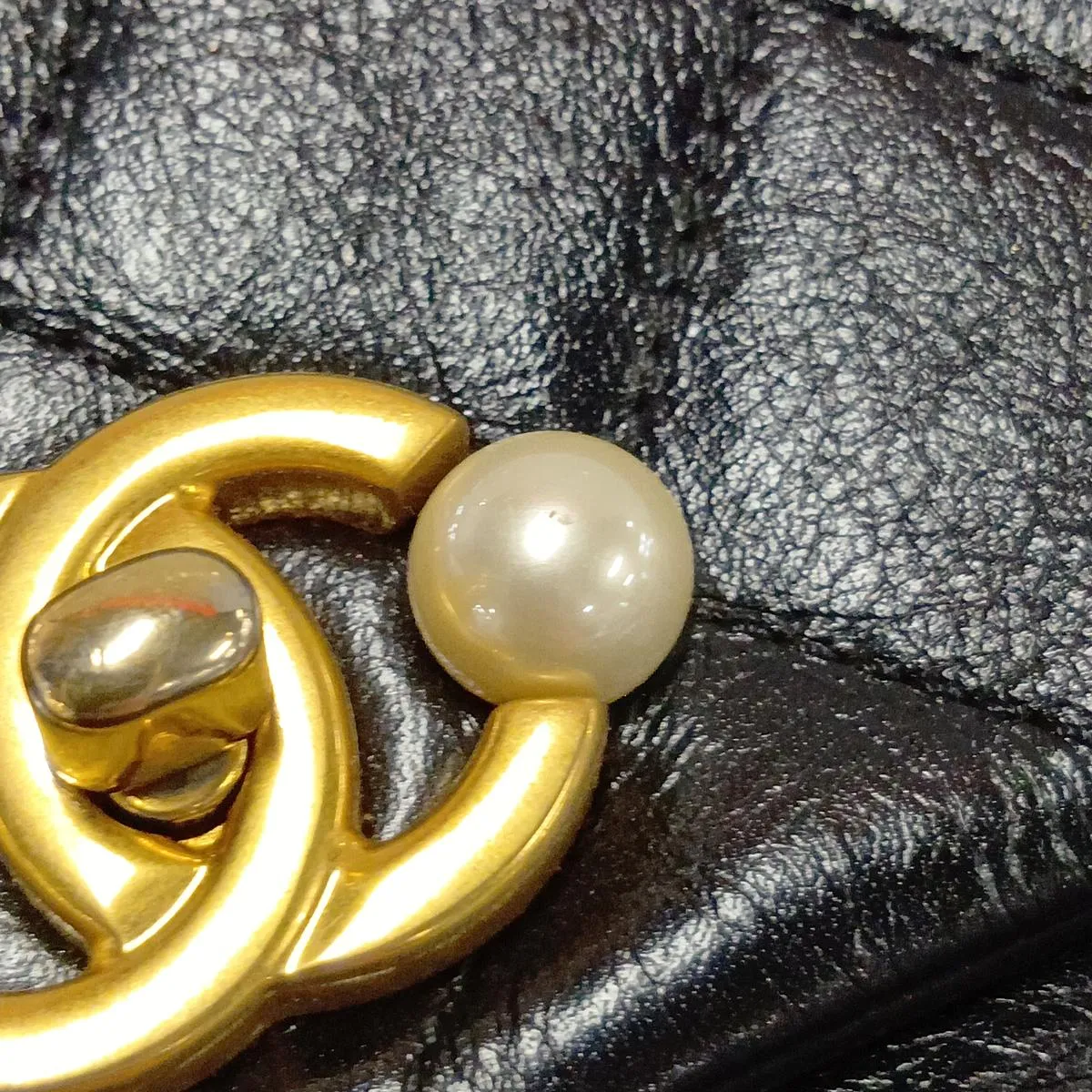 Matelassé Leather Chain Shoulder Bag, Pearl Black with Gold Hardware, KJ0C97A6, Random Plate — view 12