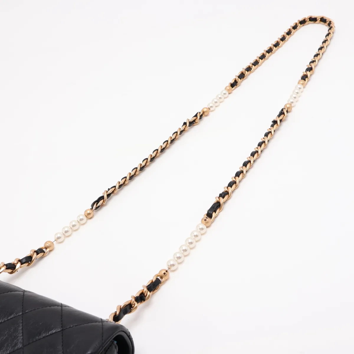 Matelassé Leather Chain Shoulder Bag, Pearl Black with Gold Hardware, KJ0C97A6, Random Plate — view 5