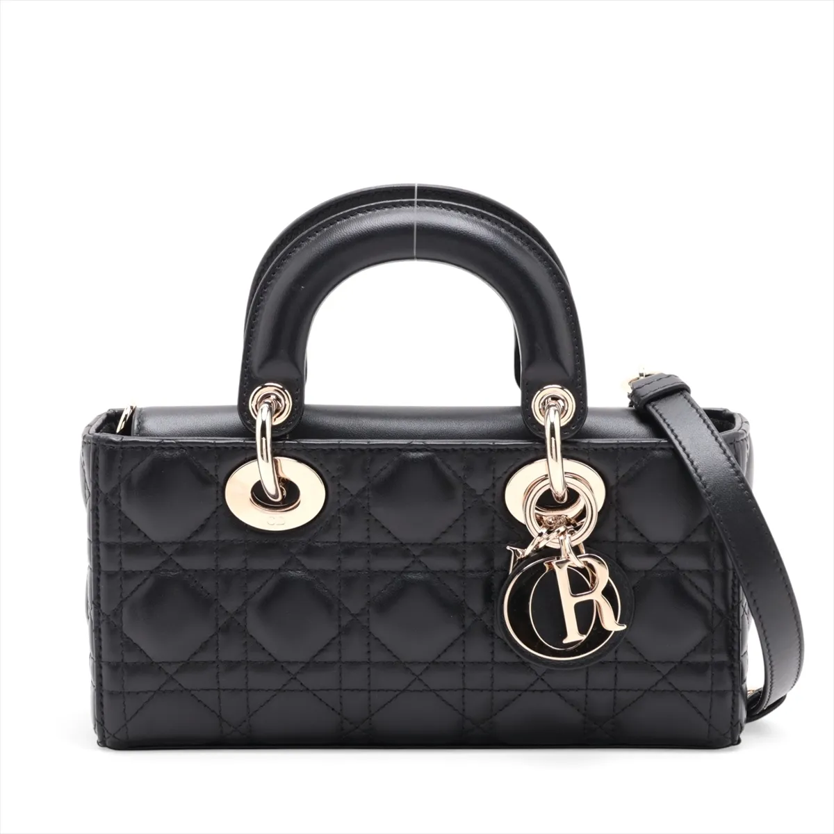 Cannage Lady D-Joy Small Leather 2-Way Handbag, Black