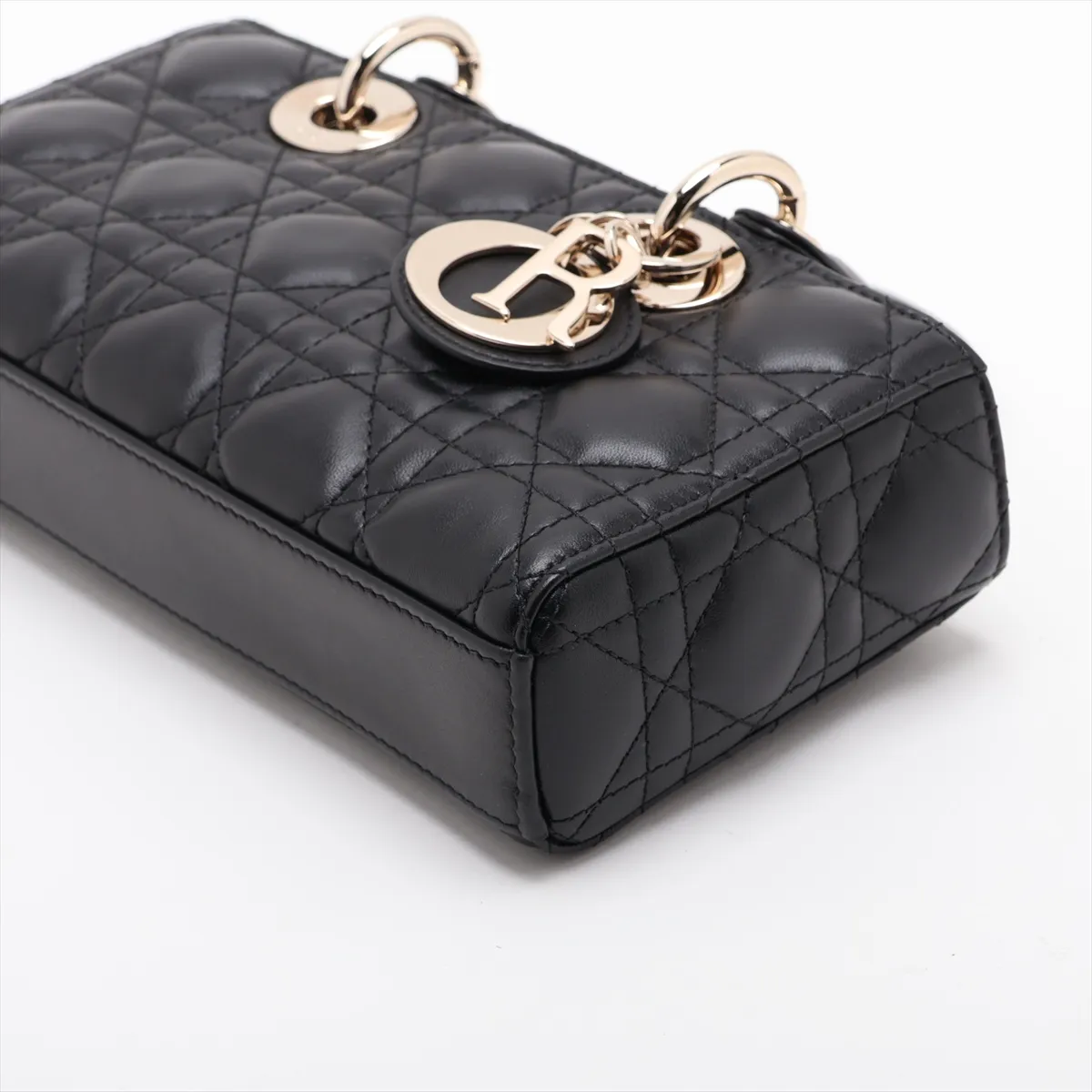 Cannage Lady D-Joy Small Leather 2-Way Handbag, Black — view 3