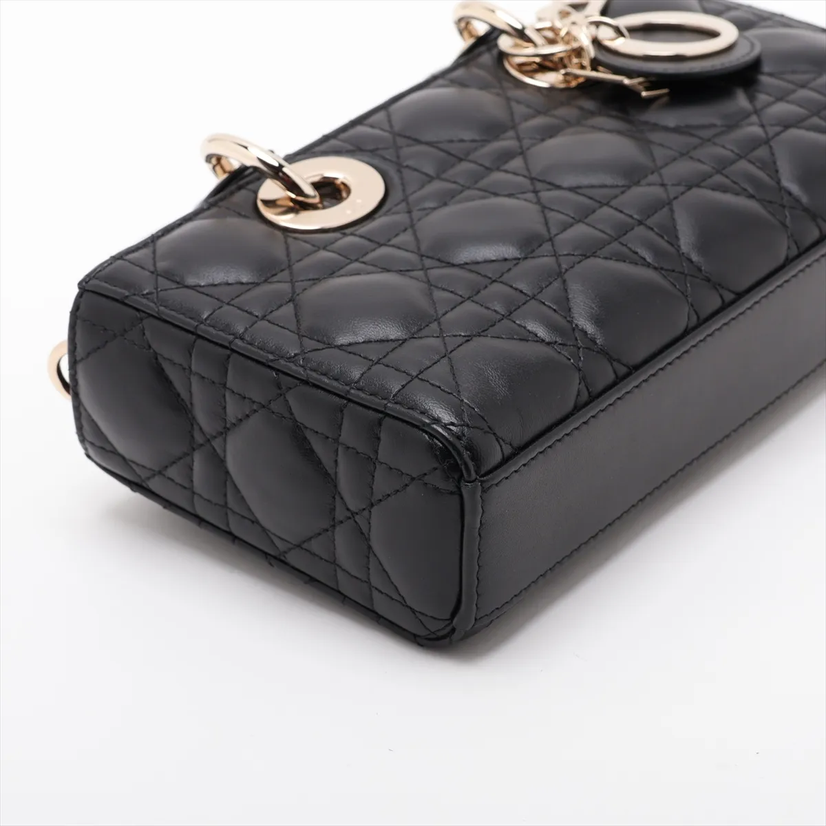 Cannage Lady D-Joy Small Leather 2-Way Handbag, Black — view 4