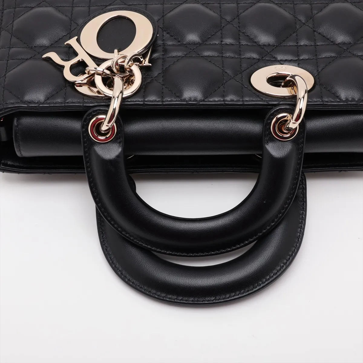 Cannage Lady D-Joy Small Leather 2-Way Handbag, Black — view 5