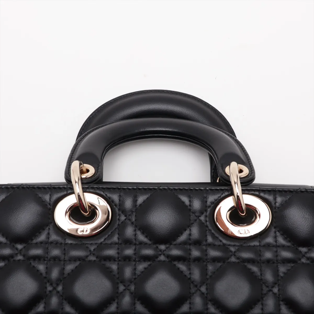 Cannage Lady D-Joy Small Leather 2-Way Handbag, Black — view 6