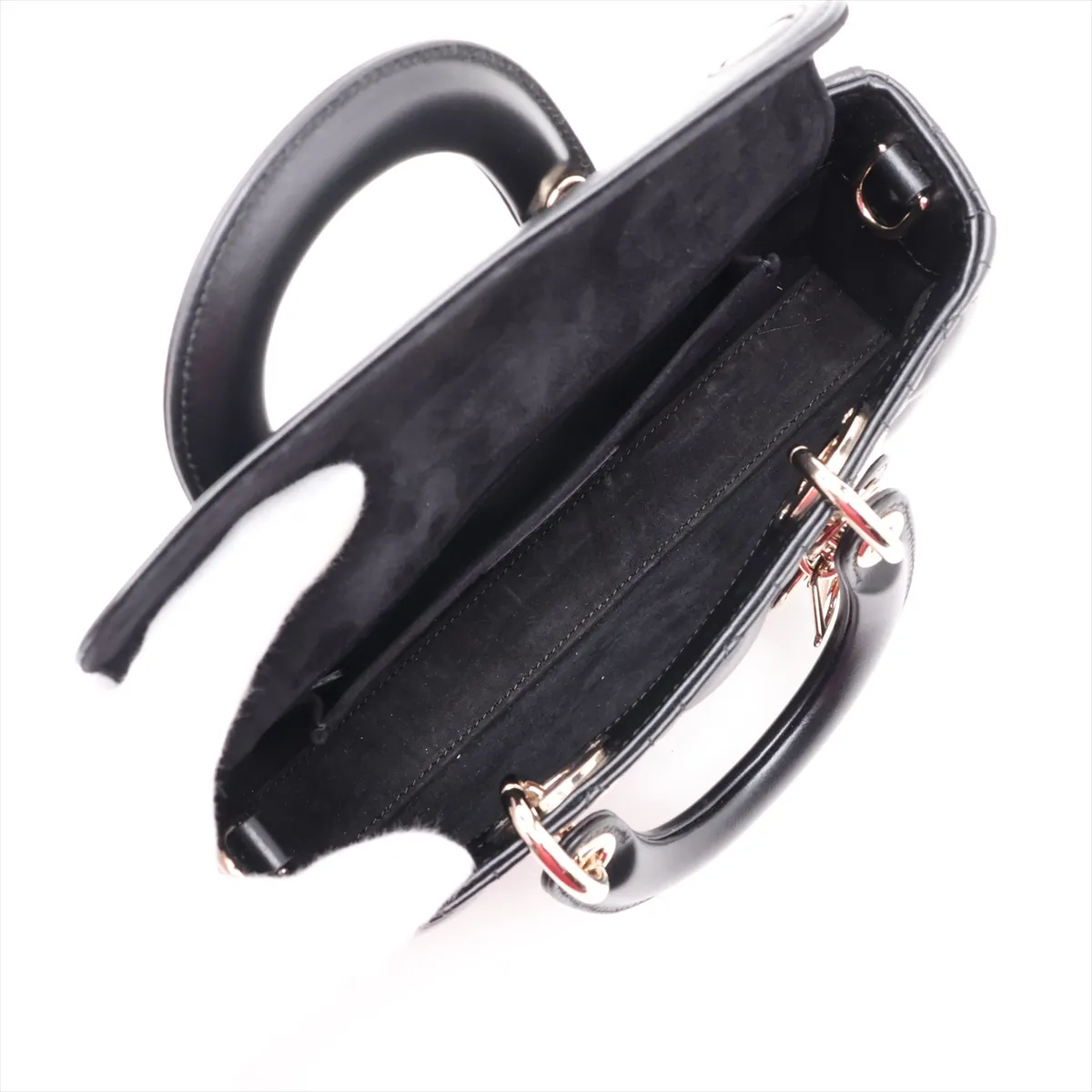 Cannage Lady D-Joy Small Leather 2-Way Handbag, Black — view 8