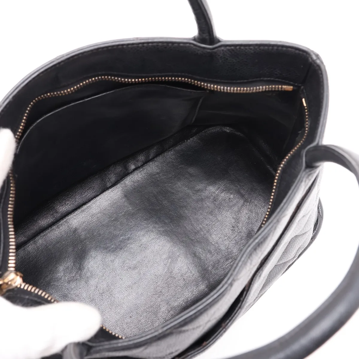 reissue caviar leather tote bag, black with gold hardware. — view 7