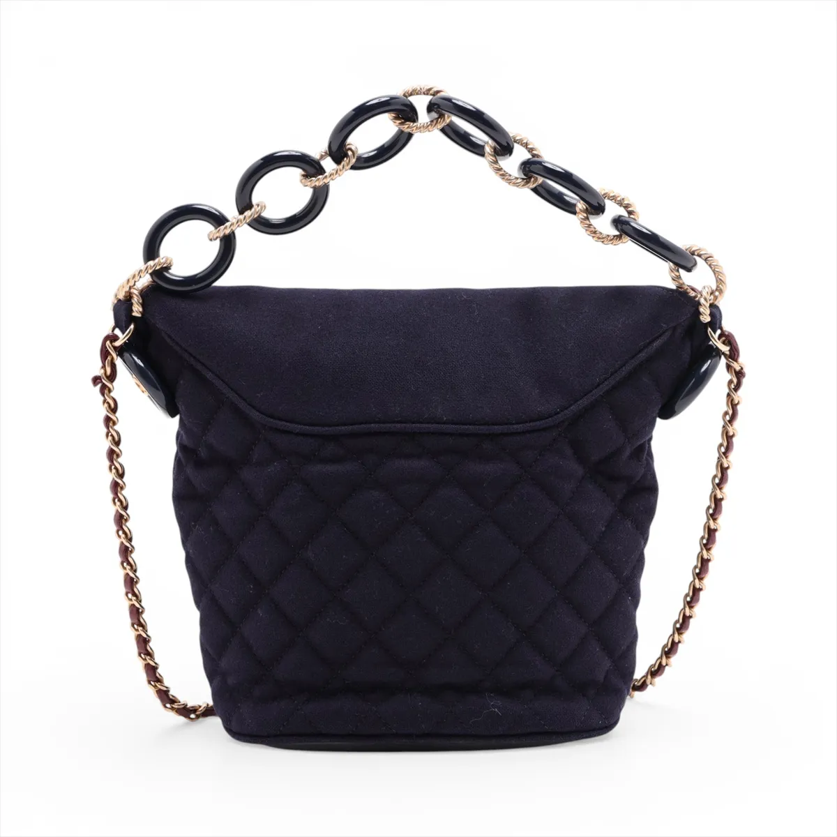 Matelassé Cotton Chain Shoulder Bag, Paris-Hamburg, Navy, Gold Hardware, 26189354, Serial Number 26 — view 2