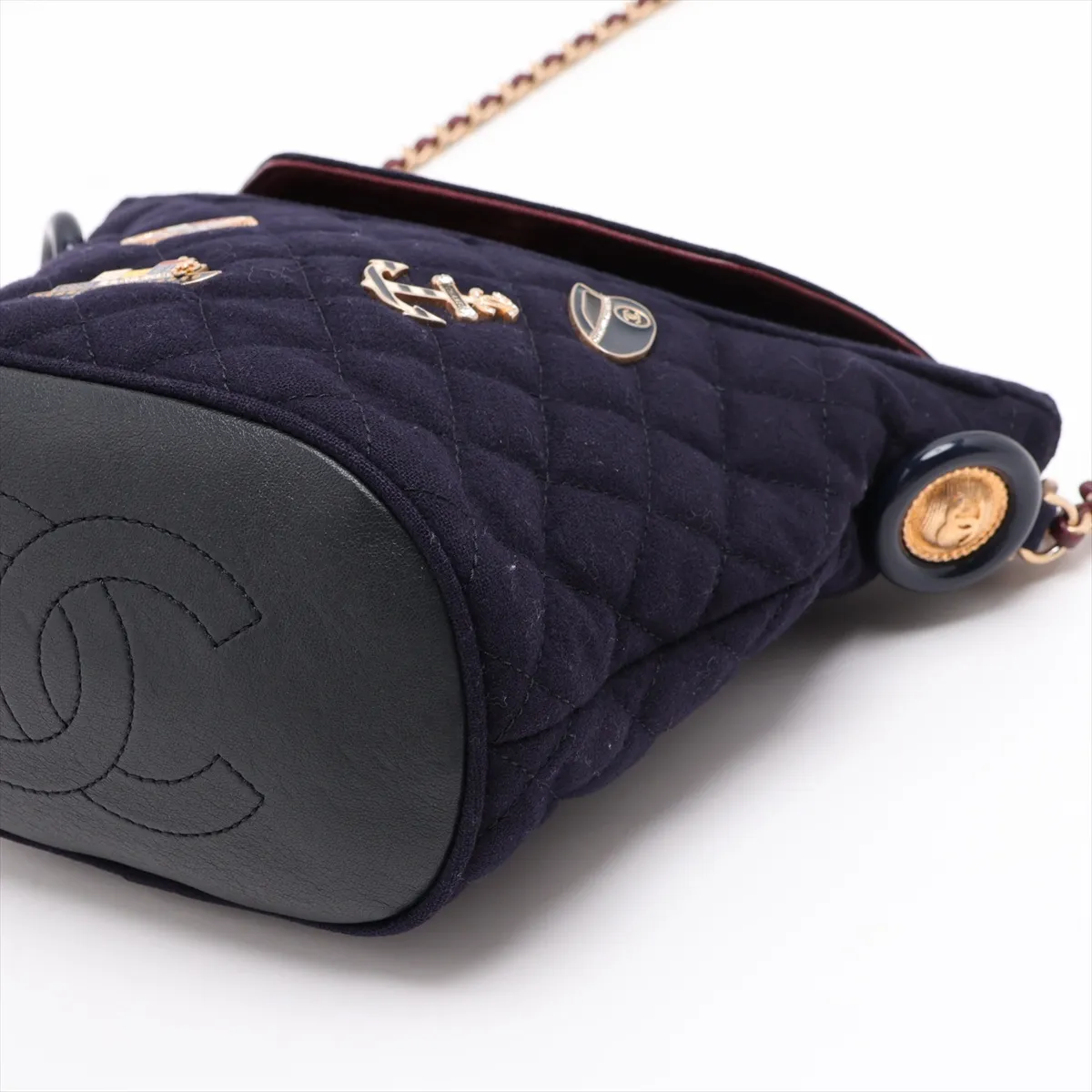 Matelassé Cotton Chain Shoulder Bag, Paris-Hamburg, Navy, Gold Hardware, 26189354, Serial Number 26 — view 3