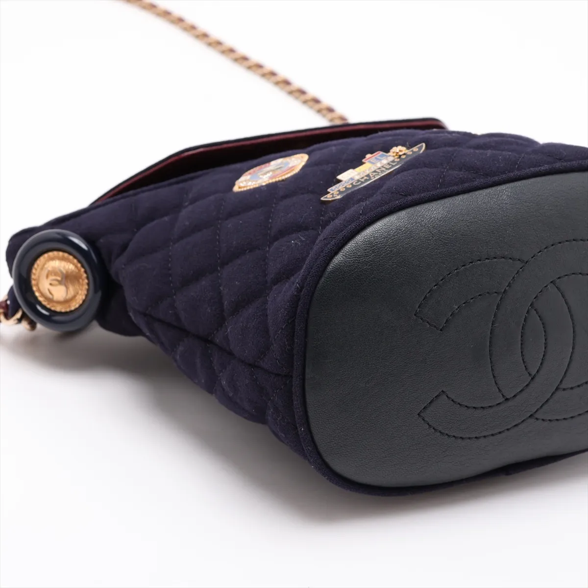 Matelassé Cotton Chain Shoulder Bag, Paris-Hamburg, Navy, Gold Hardware, 26189354, Serial Number 26 — view 4
