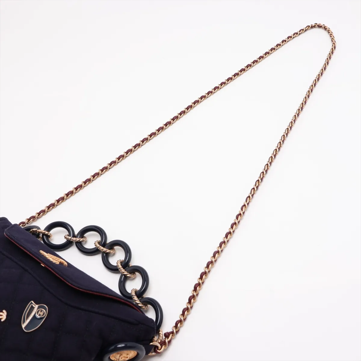 Matelassé Cotton Chain Shoulder Bag, Paris-Hamburg, Navy, Gold Hardware, 26189354, Serial Number 26 — view 5
