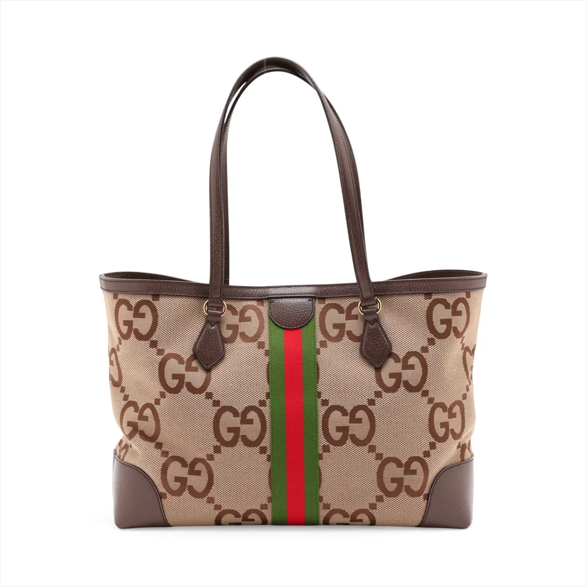 Jumbo GG Canvas x Leather Tote Bag, Brown, 631685 — view 2