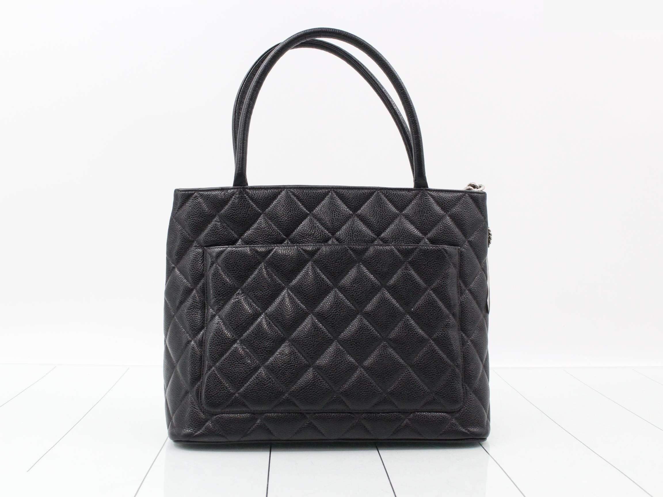Reissue tote bag, caviar leather, black, silver hardware — view 2