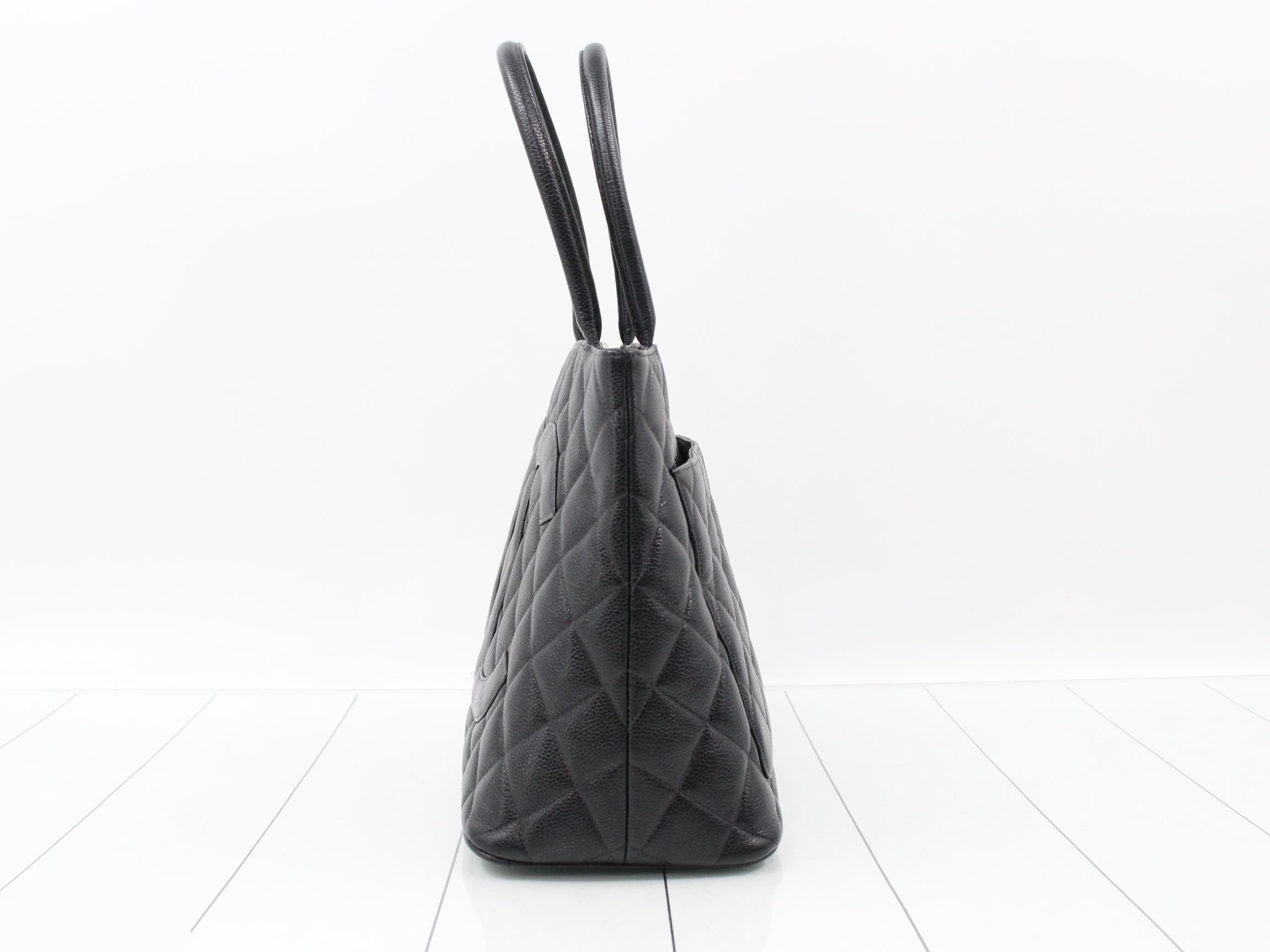 Reissue tote bag, caviar leather, black, silver hardware — view 3