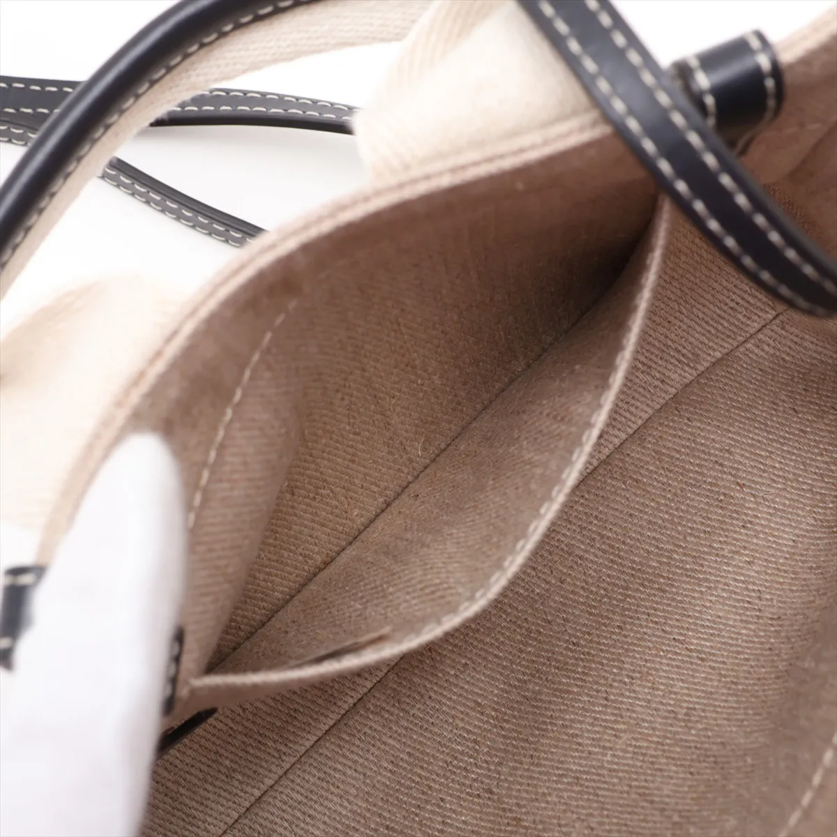 Woody Mini Canvas x Leather 2-Way Handbag, Beige x Navy — view 9