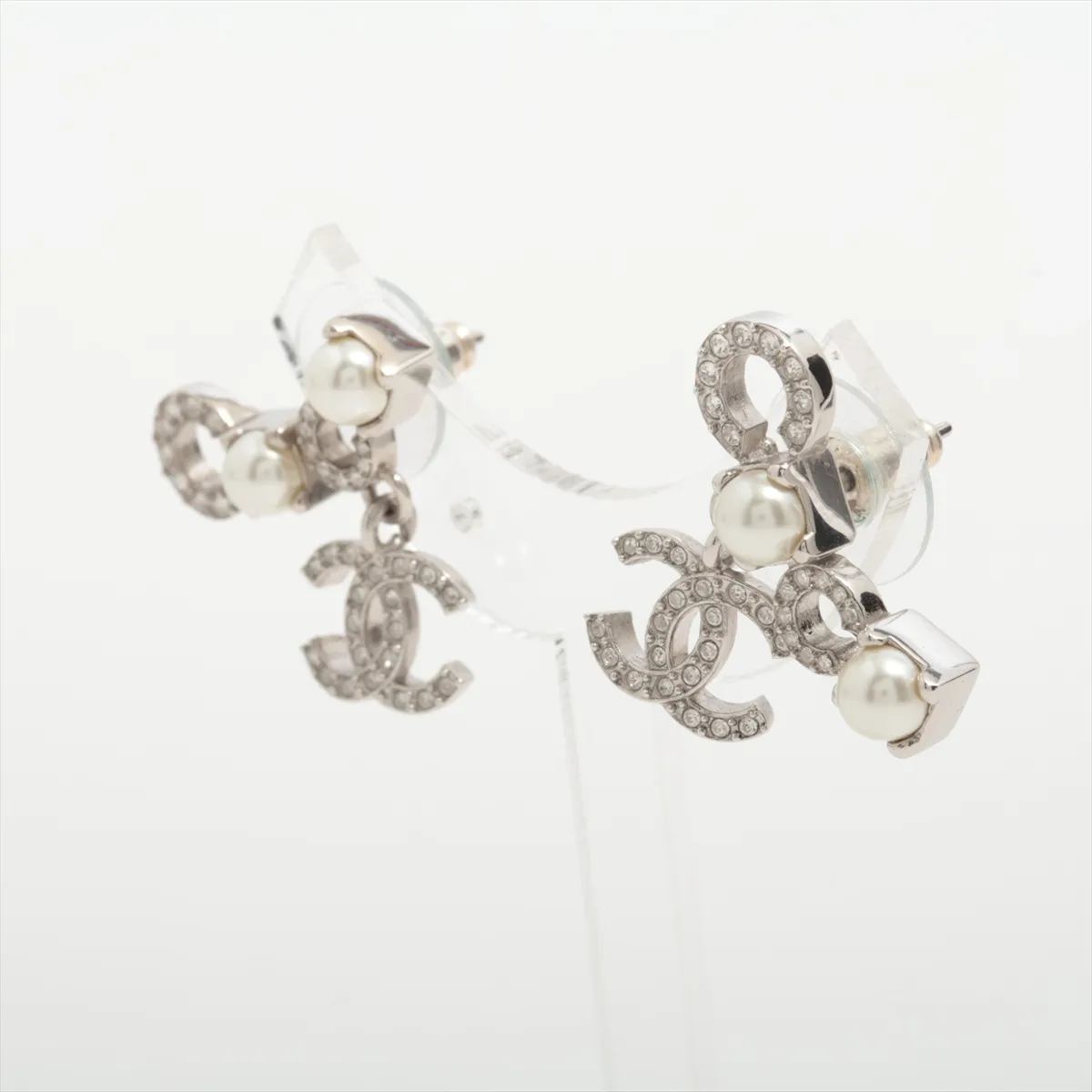 COCO I25S Earrings (Pair) Metal x Rhinestone x Faux Pearl Silver — view 3