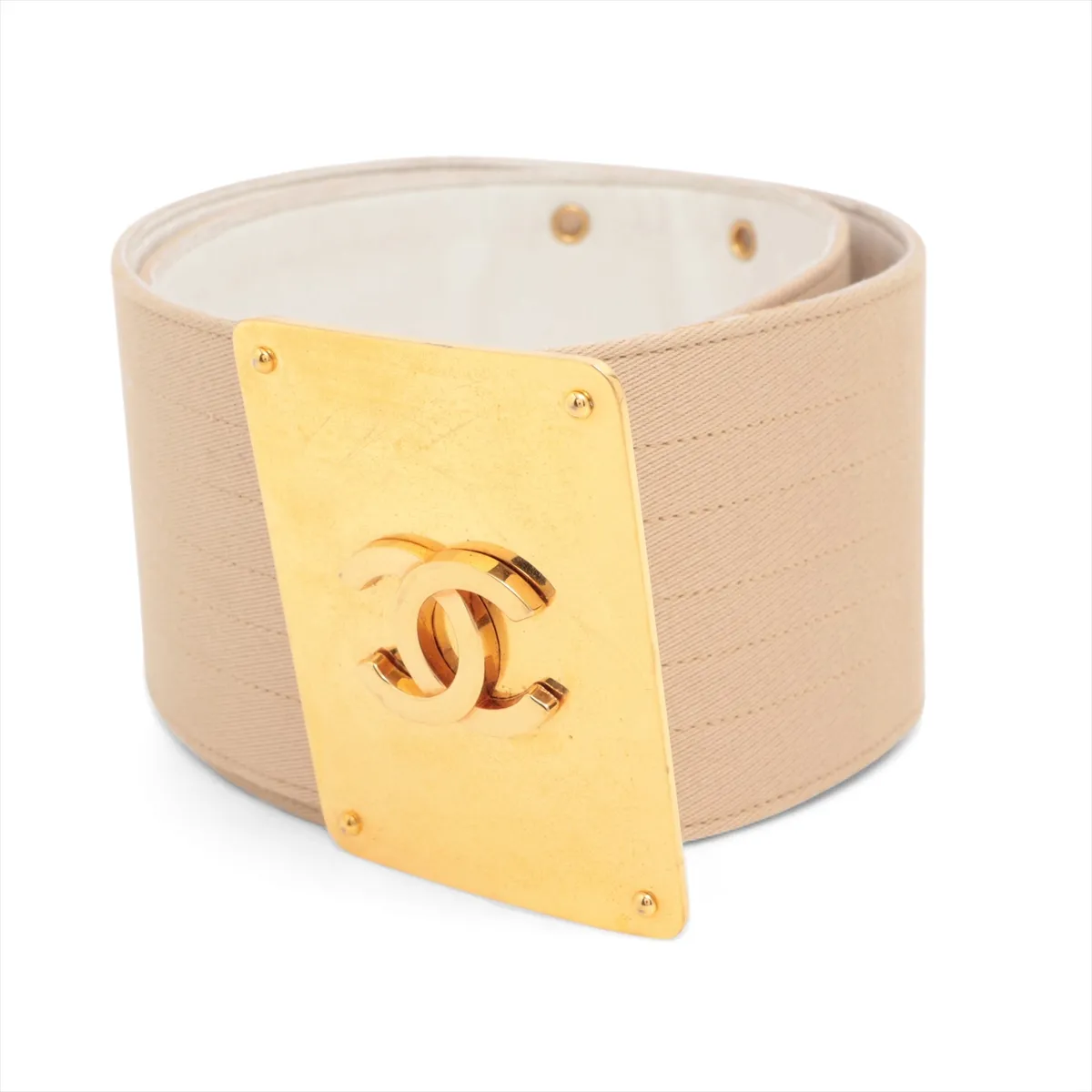 Coco Mark Belt, Size 70, Fabric x GP, Beige x Gold. Shows signs of wear: