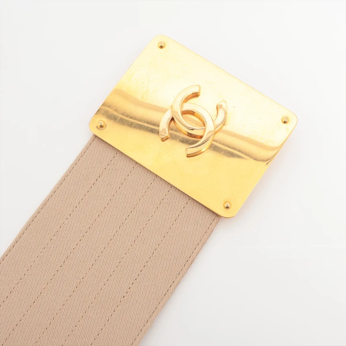 Coco Mark Belt, Size 70, Fabric x GP, Beige x Gold. Shows signs of wear: — view 2
