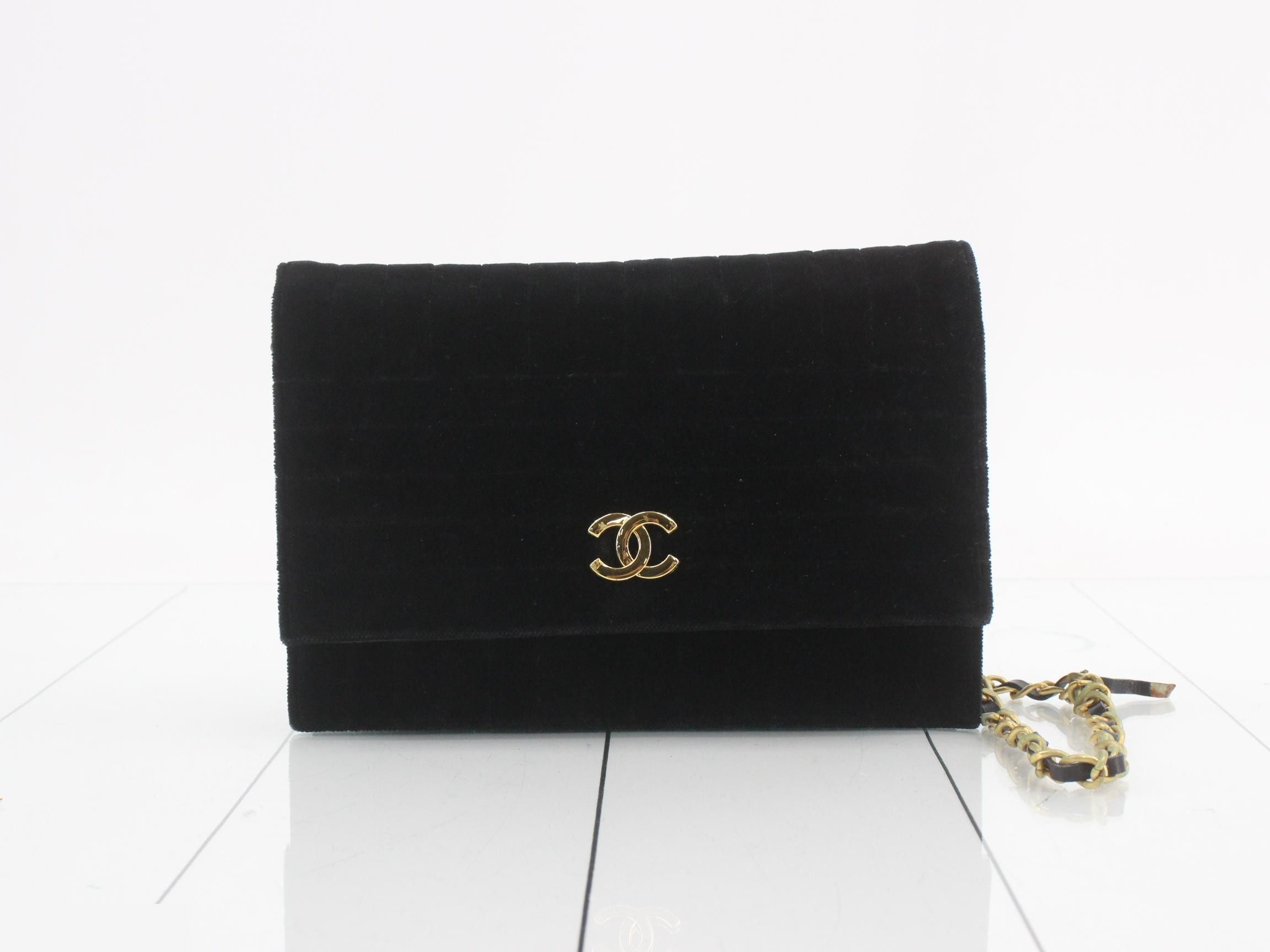 Mademoiselle (Bag) - Chain Shoulder Bag, Coco Mark, Velour, Black