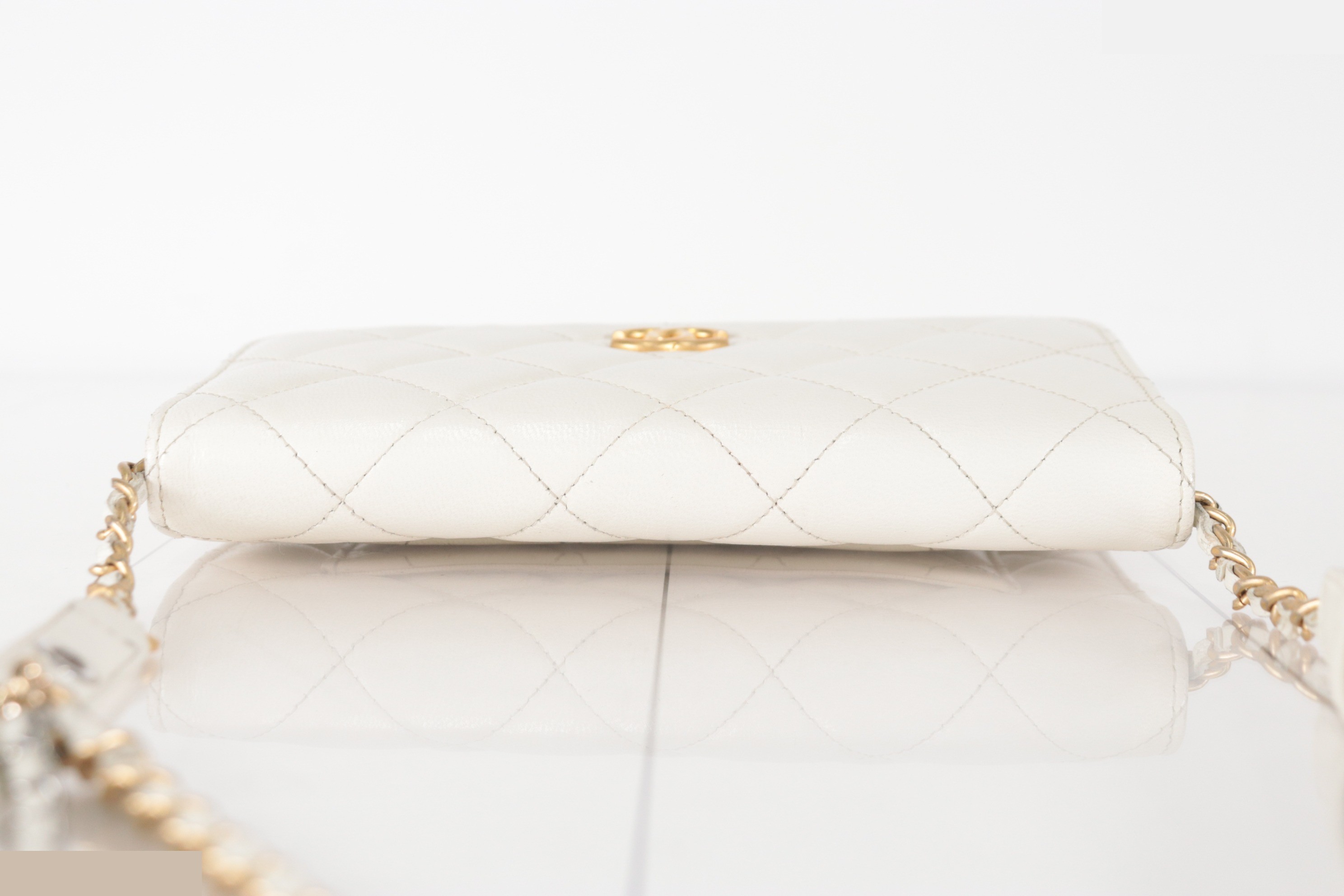 Coco Mark Lamb Chain Wallet, White, IC Plate — view 6