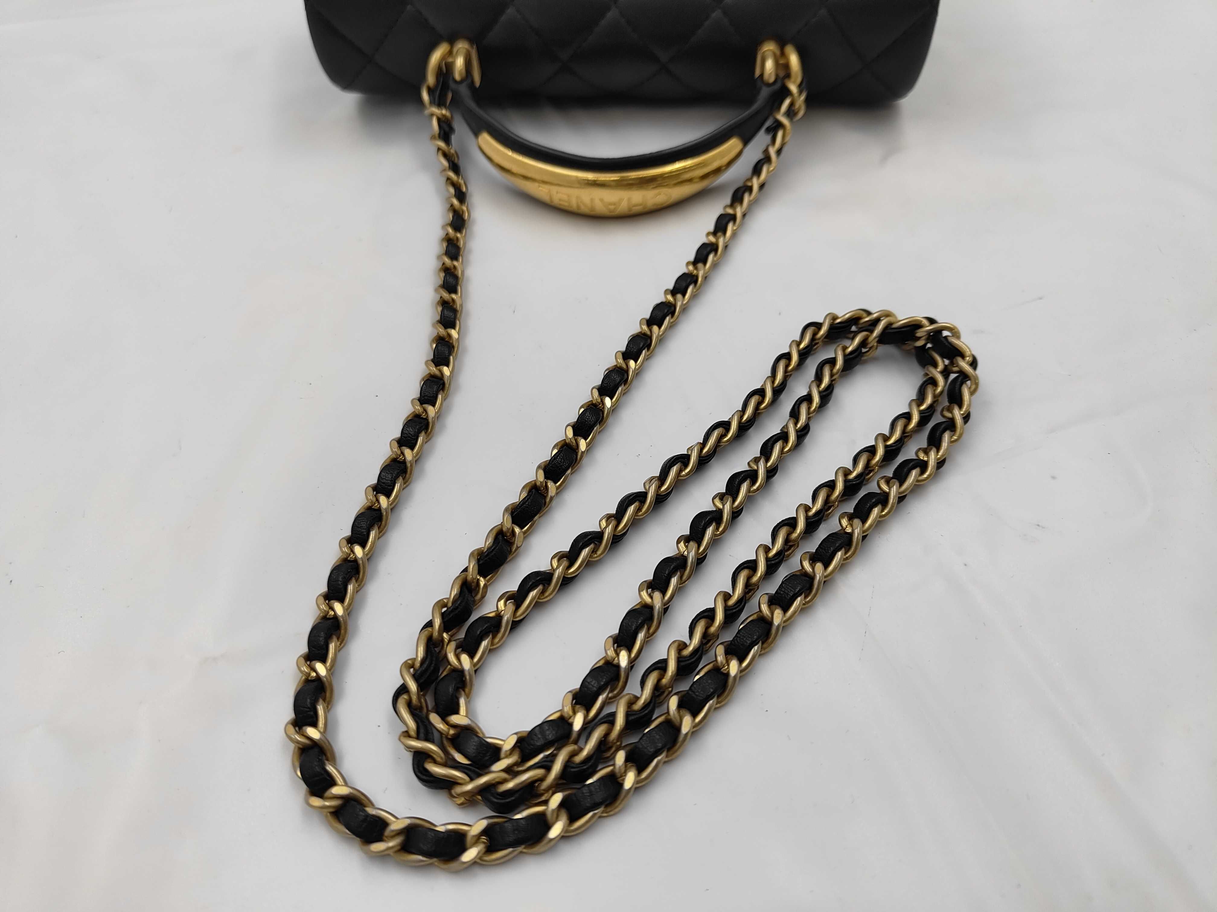 Lambskin Black 2-Way Top Handle Shoulder Bag — view 3