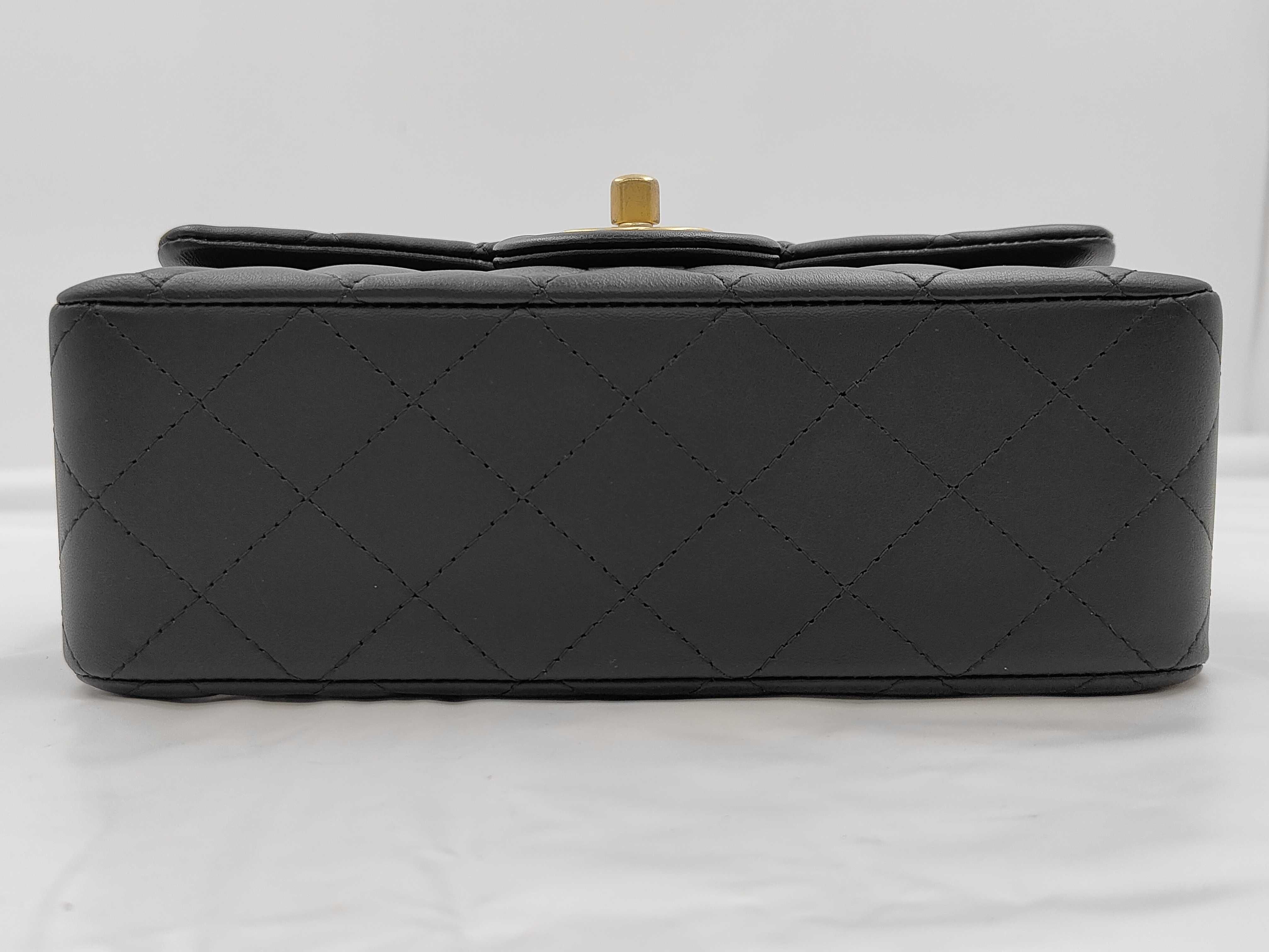 Lambskin Black 2-Way Top Handle Shoulder Bag — view 7