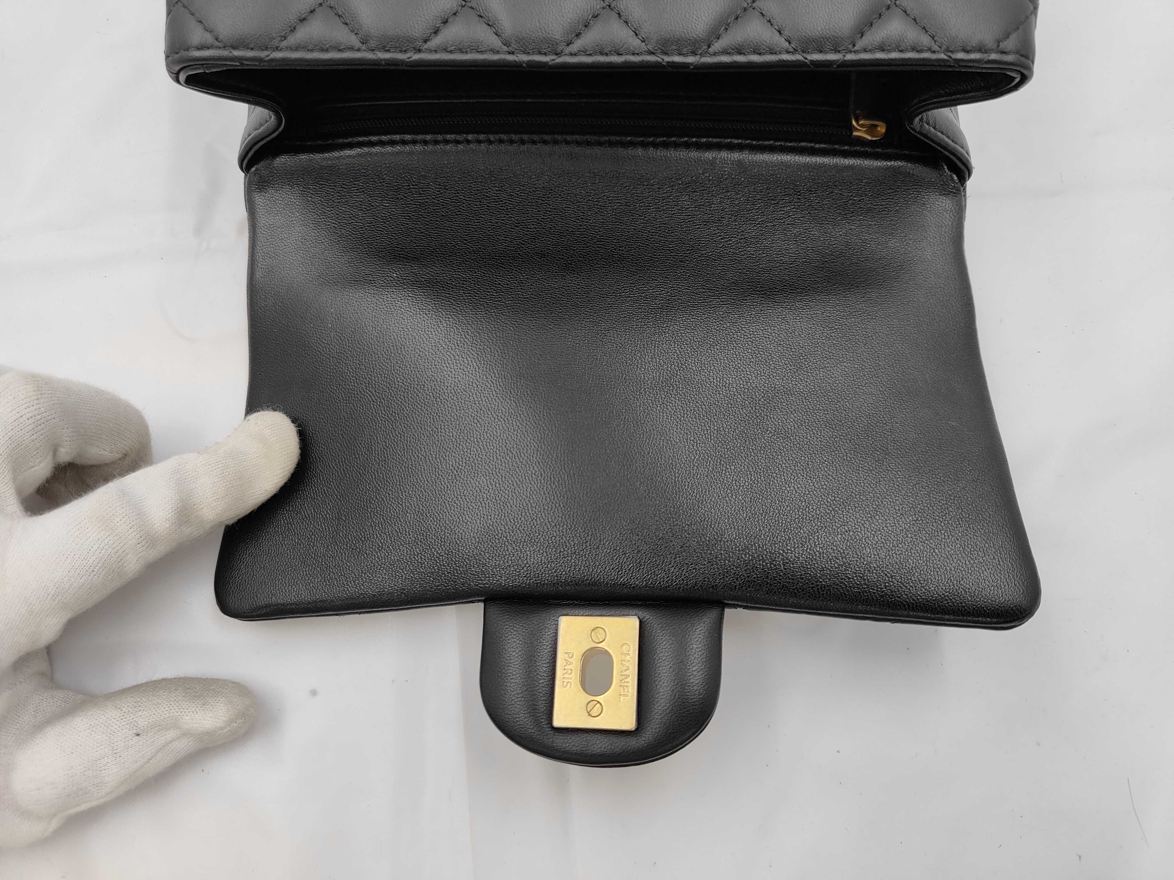 Lambskin Black 2-Way Top Handle Shoulder Bag — view 8