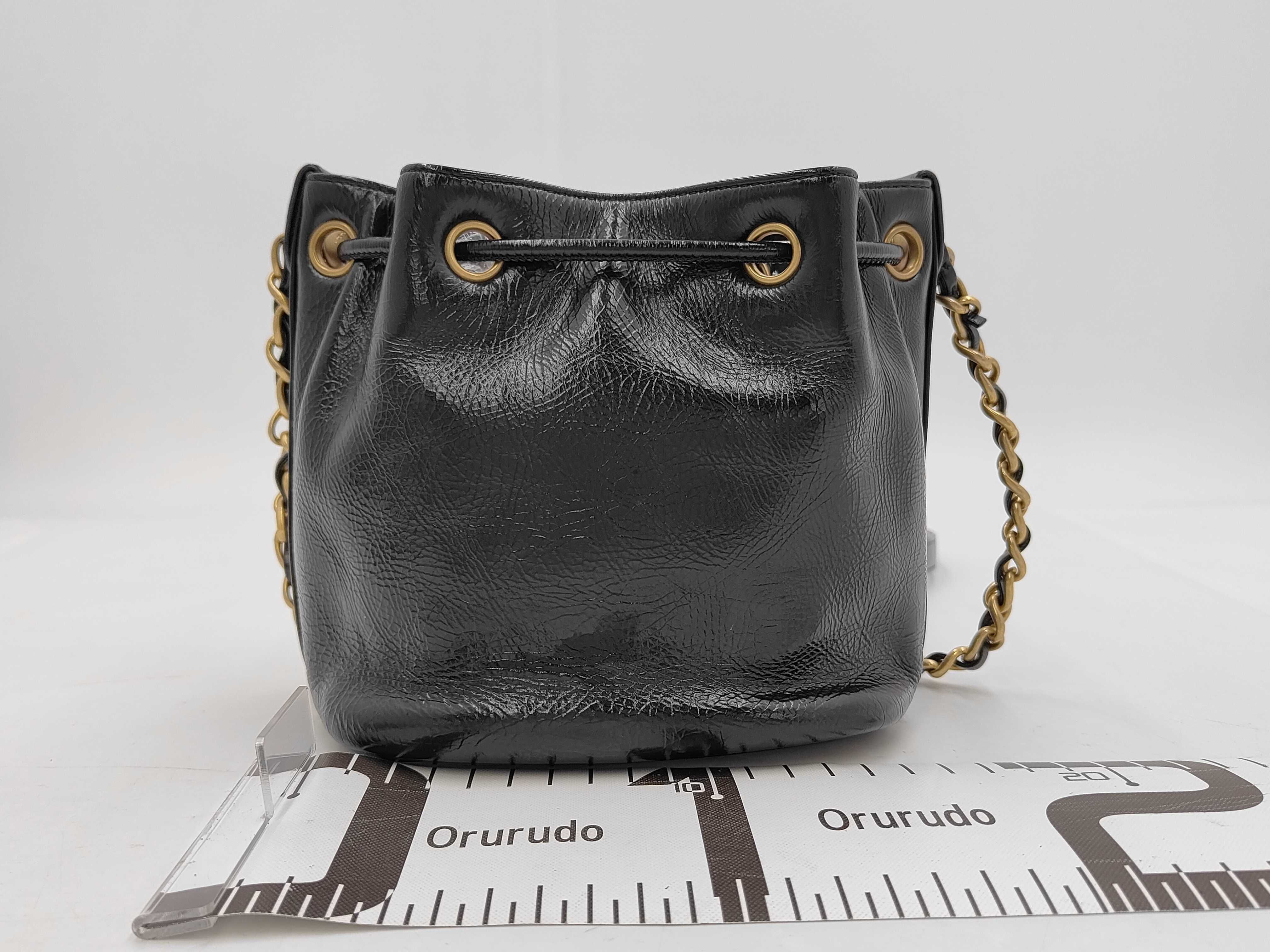 bucket bag, drawstring, black calfskin, gold hardware, large logo, with dust bag, size 30, with card slots, shoulder bag. — view 2