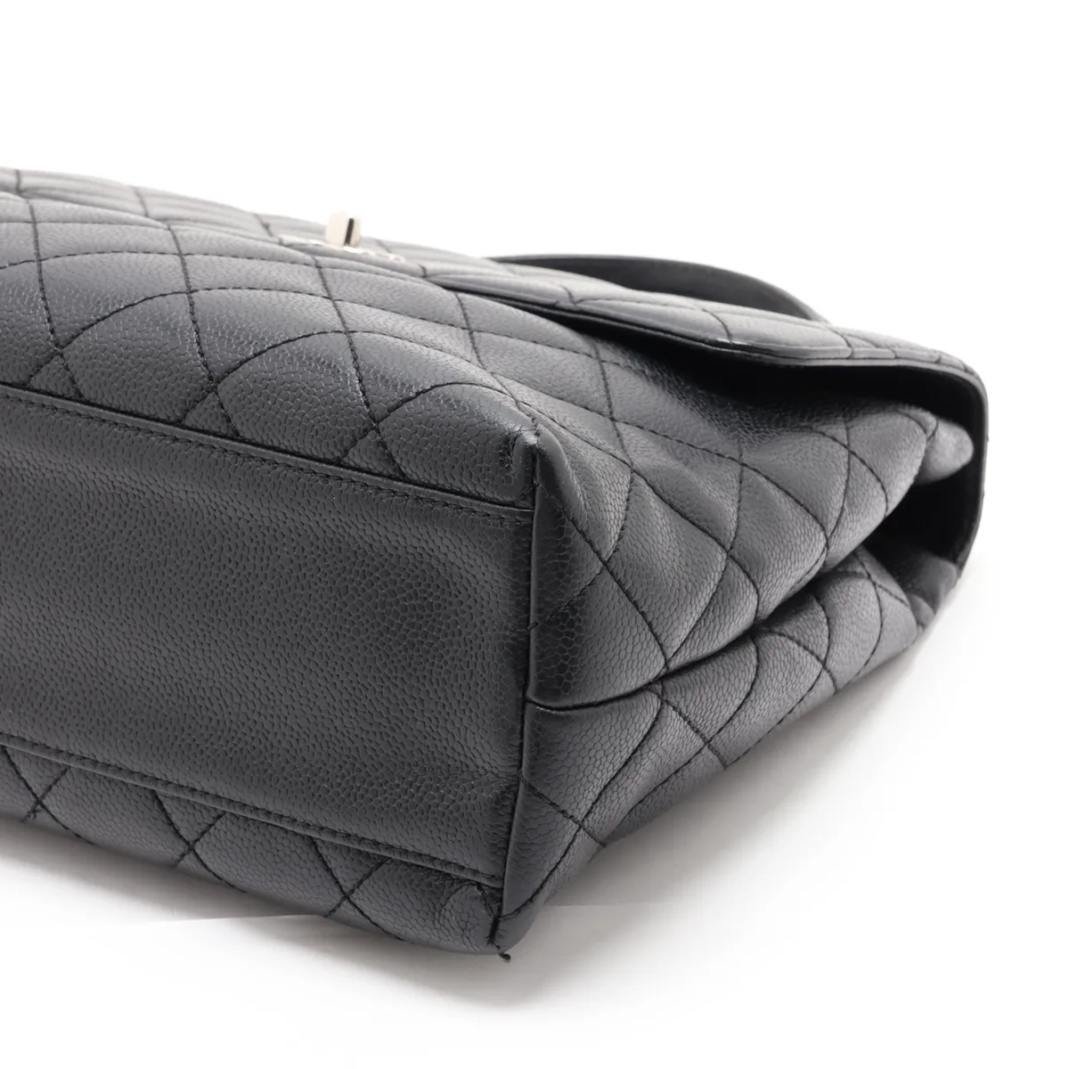 Matelassé Caviar Skin Handbag, Top Handle, Black, Silver Hardware, 6373964, Series 6 — view 3