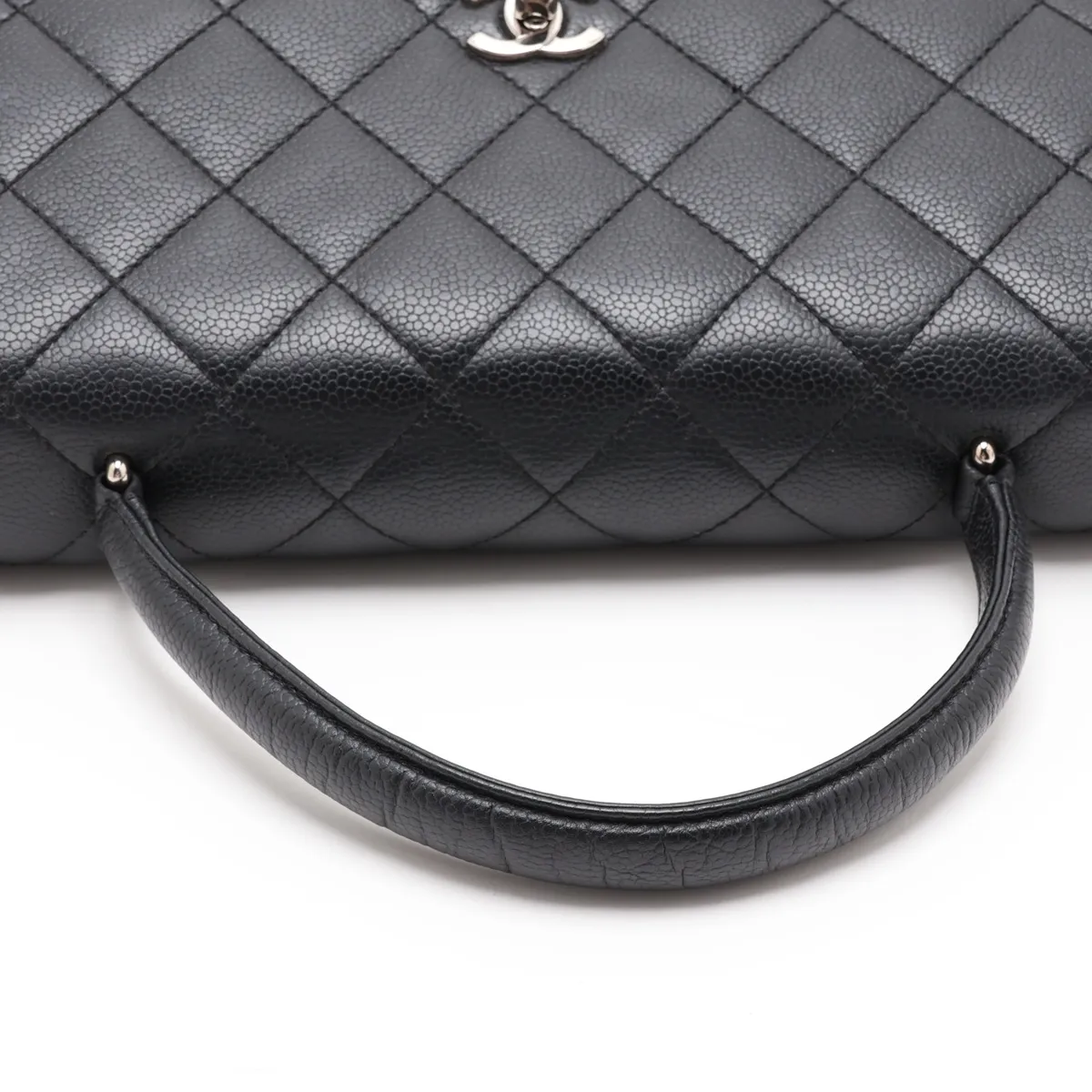 Matelassé Caviar Skin Handbag, Top Handle, Black, Silver Hardware, 6373964, Series 6 — view 5
