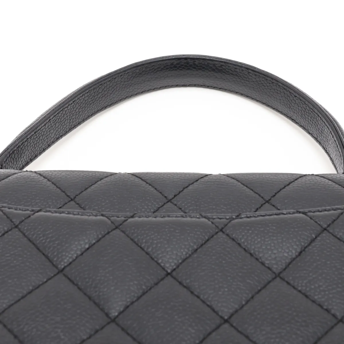 Matelassé Caviar Skin Handbag, Top Handle, Black, Silver Hardware, 6373964, Series 6 — view 6