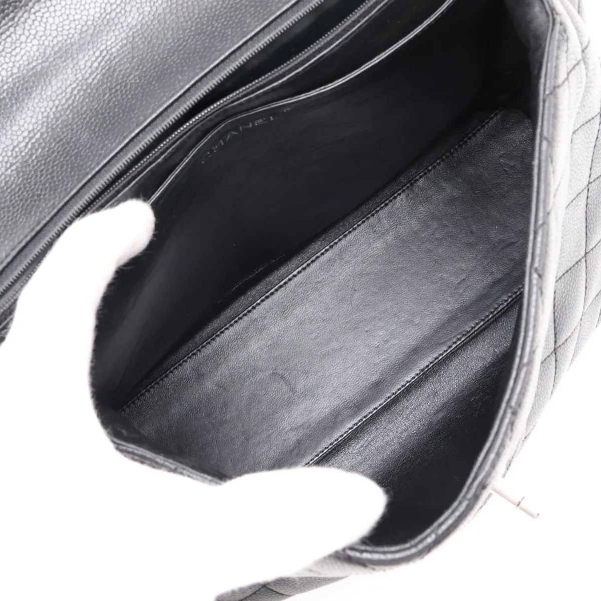 Matelassé Caviar Skin Handbag, Top Handle, Black, Silver Hardware, 6373964, Series 6 — view 7