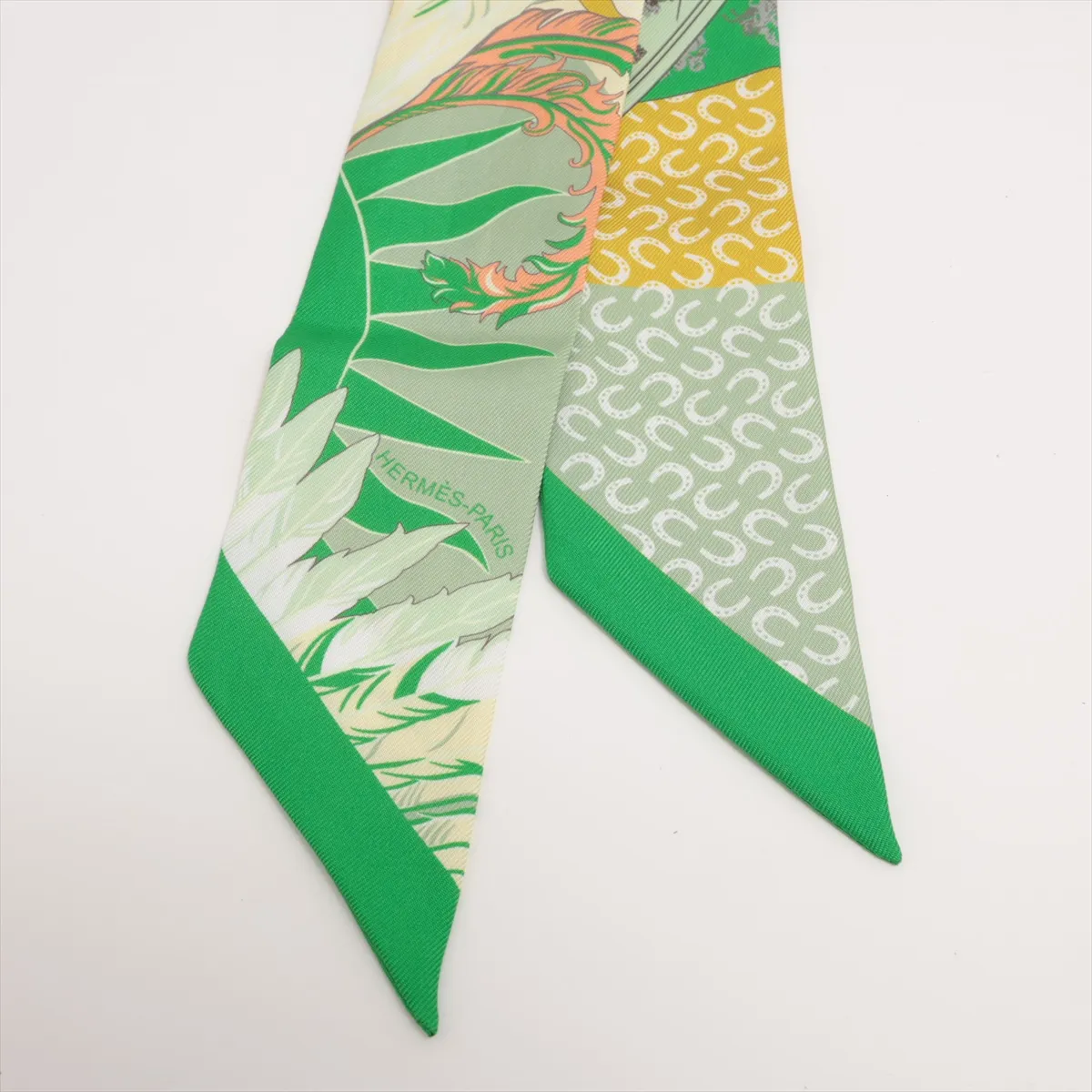Twilly Chaval Phoenix Horse and Phoenix Scarf Silk Green Threads Fuzzing — view 2