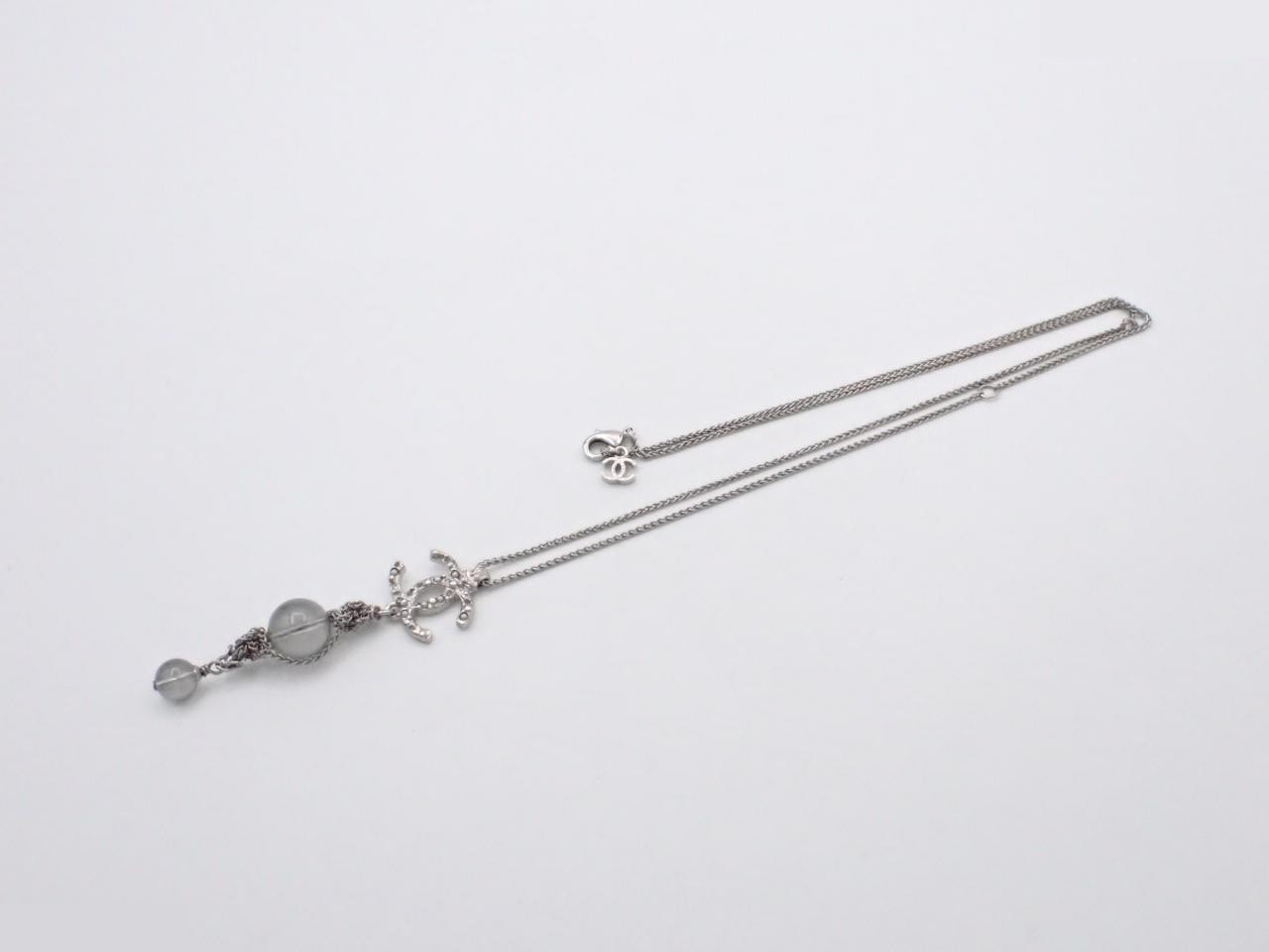Necklace with Coco Mark design, silver, and stone, chain approximately 60cm long. — view 3