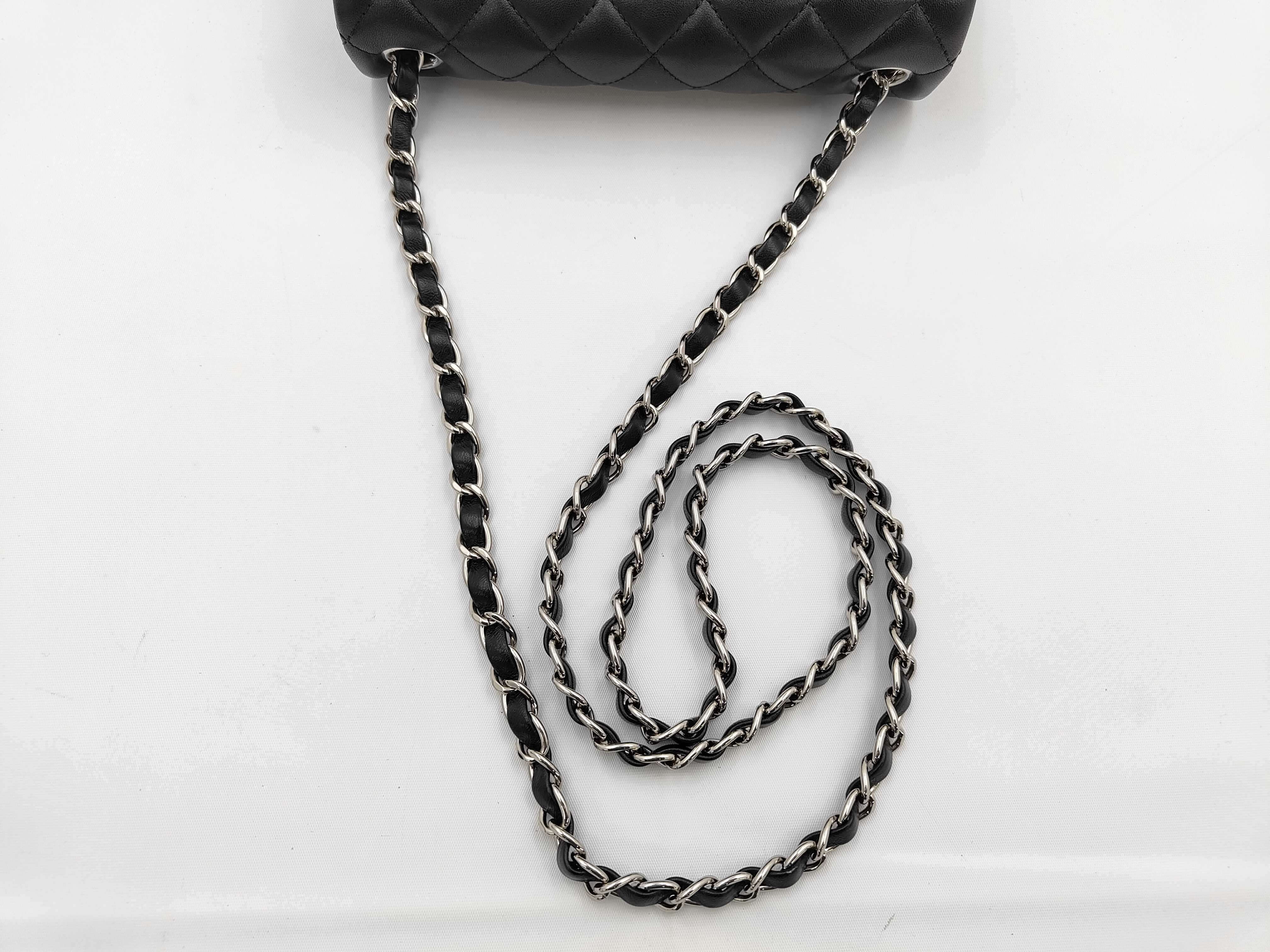 Mini Matelassé Chain Shoulder Bag, Lambskin, Black — view 3