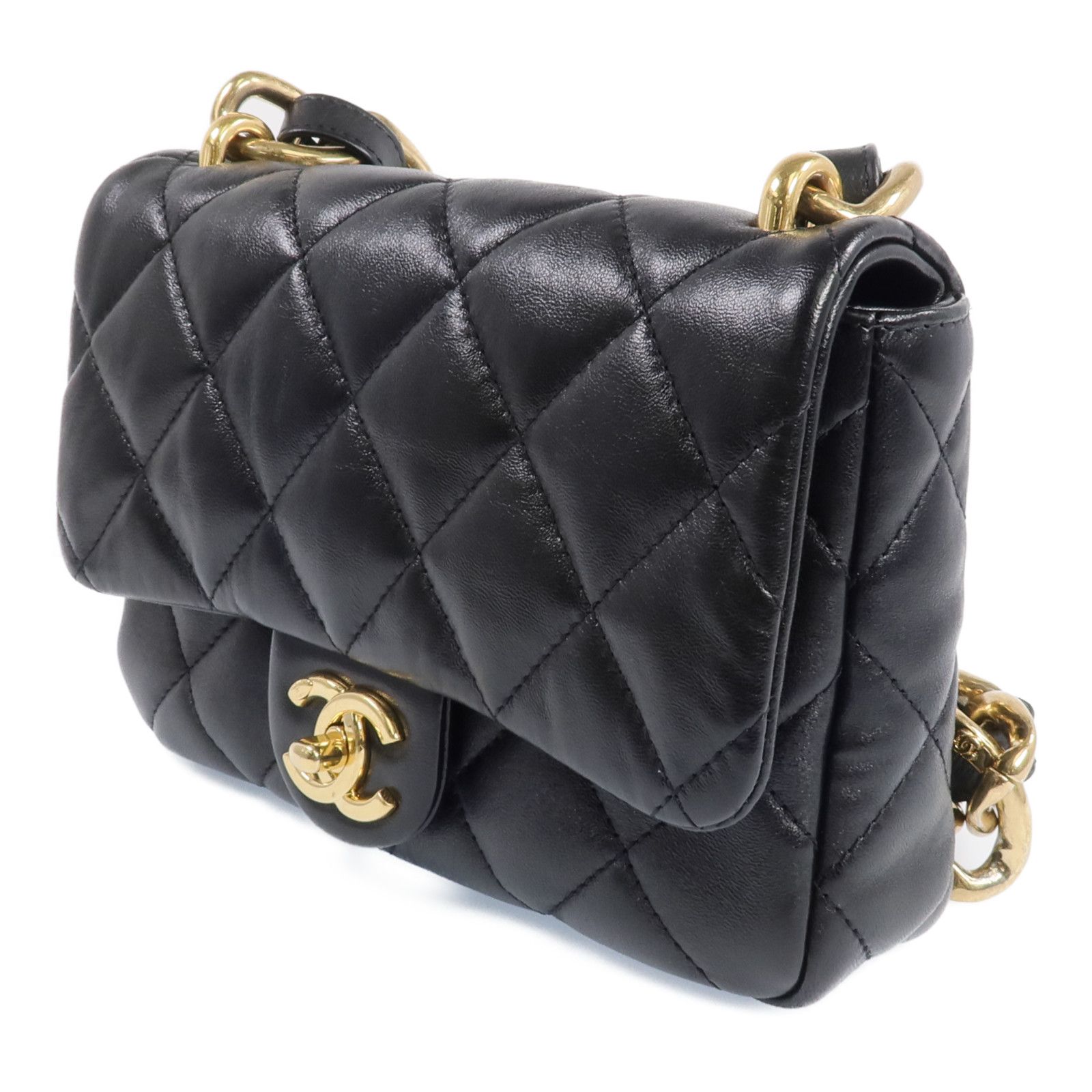 Black Cowhide Leather Chain Shoulder Bag Calfskin (cowhide) — view 2
