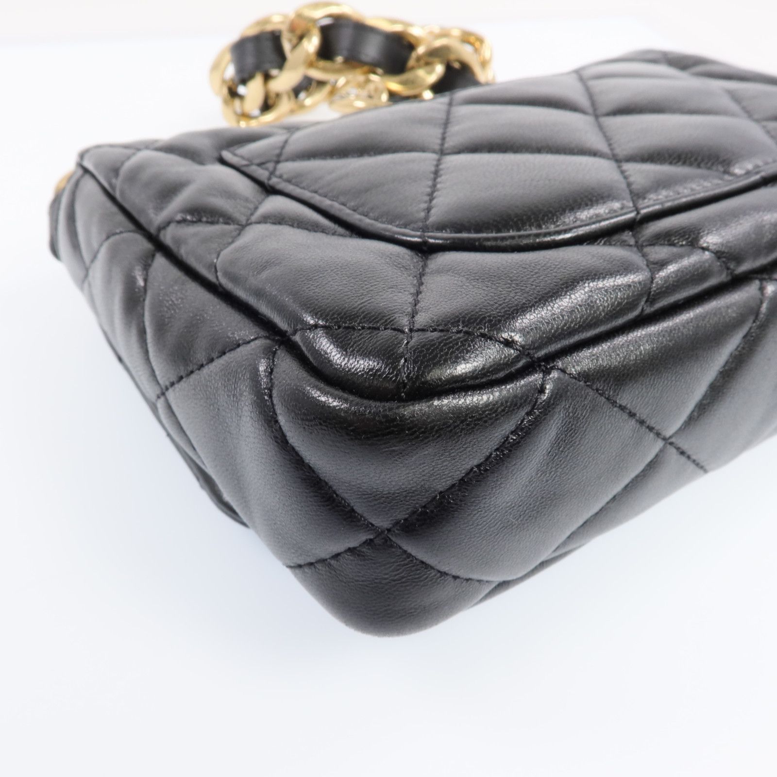 Black Cowhide Leather Chain Shoulder Bag Calfskin (cowhide) — view 9