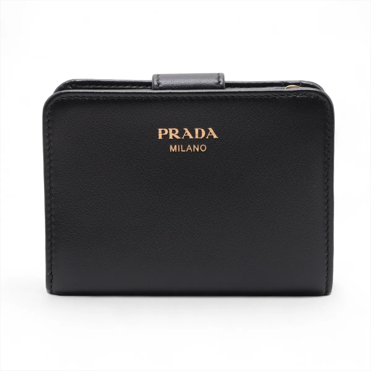 1ML018 Soft Grain Leather Compact Wallet, Black