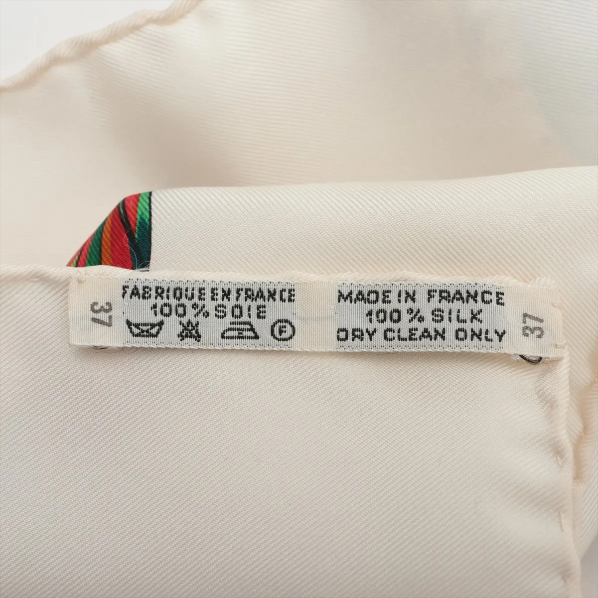 Carre 90 LES RUBANS DU CHEVAL (Horse Ribbon Trim) Scarf, Silk, Ivory, with some wear, — view 6