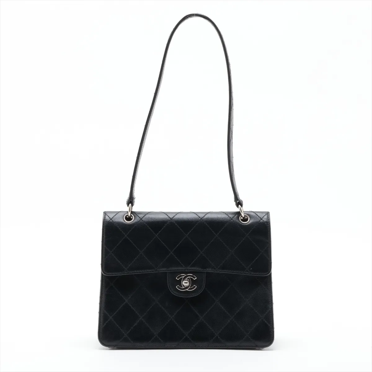 Matelassé Caviar Skin Shoulder Bag, Black with Silver Hardware, 5357011, Series 5