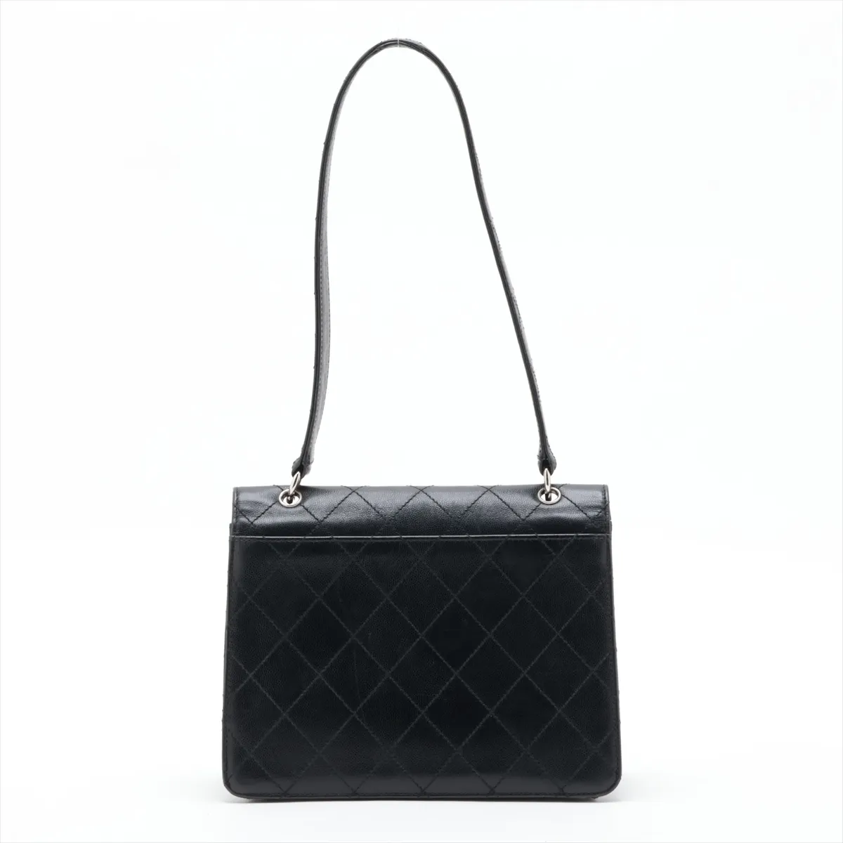 Matelassé Caviar Skin Shoulder Bag, Black with Silver Hardware, 5357011, Series 5 — view 2