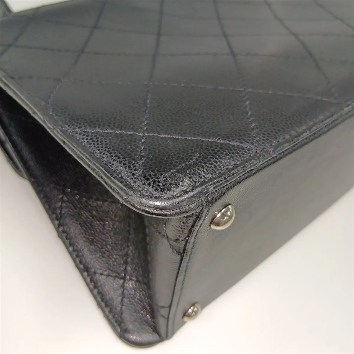 Matelassé Caviar Skin Shoulder Bag, Black with Silver Hardware, 5357011, Series 5 — view 11