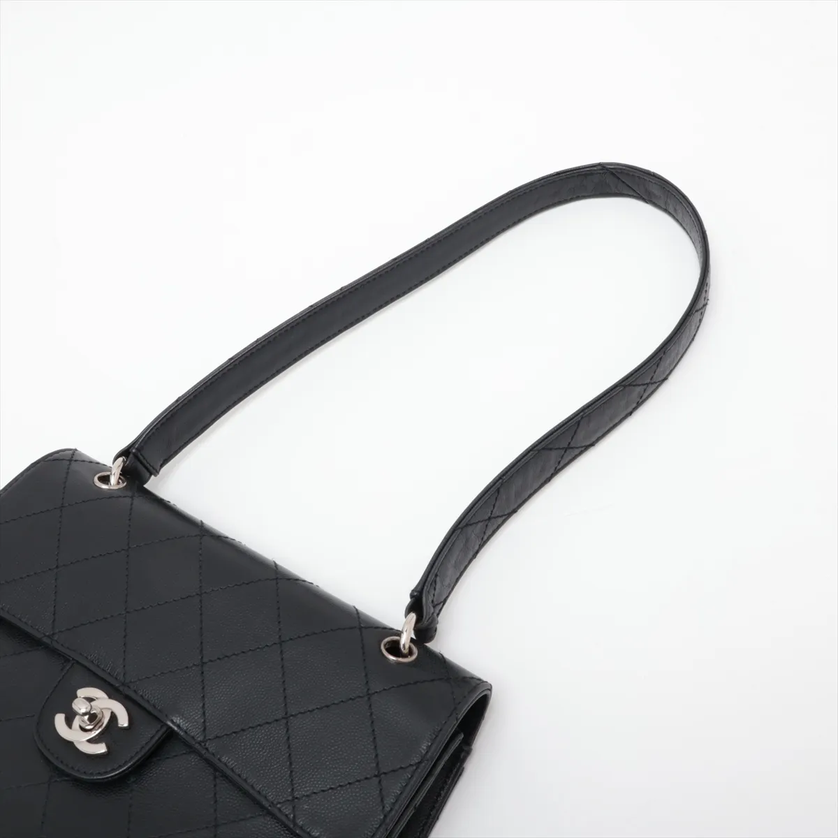 Matelassé Caviar Skin Shoulder Bag, Black with Silver Hardware, 5357011, Series 5 — view 5