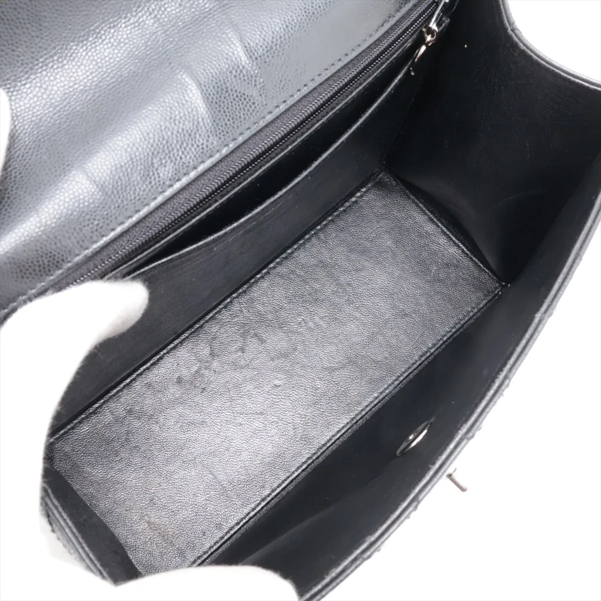 Matelassé Caviar Skin Shoulder Bag, Black with Silver Hardware, 5357011, Series 5 — view 6