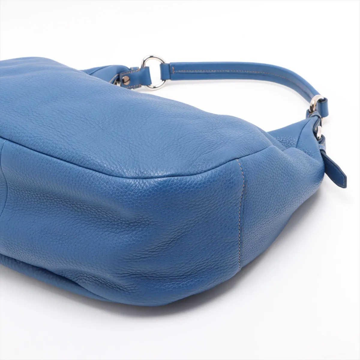 Vitello Daino Leather Shoulder Bag, Blue BR4311 — view 3