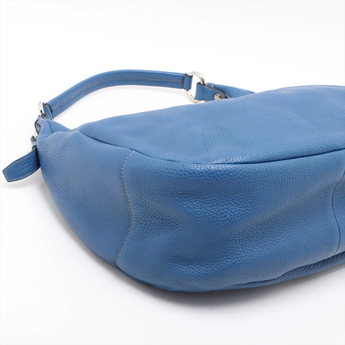 Vitello Daino Leather Shoulder Bag, Blue BR4311 — view 4