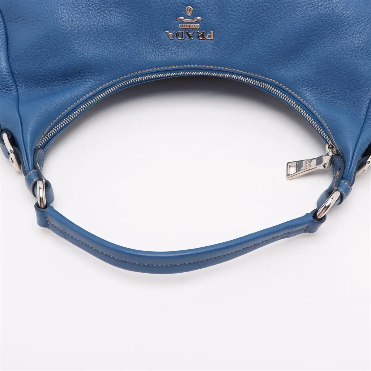 Vitello Daino Leather Shoulder Bag, Blue BR4311 — view 5