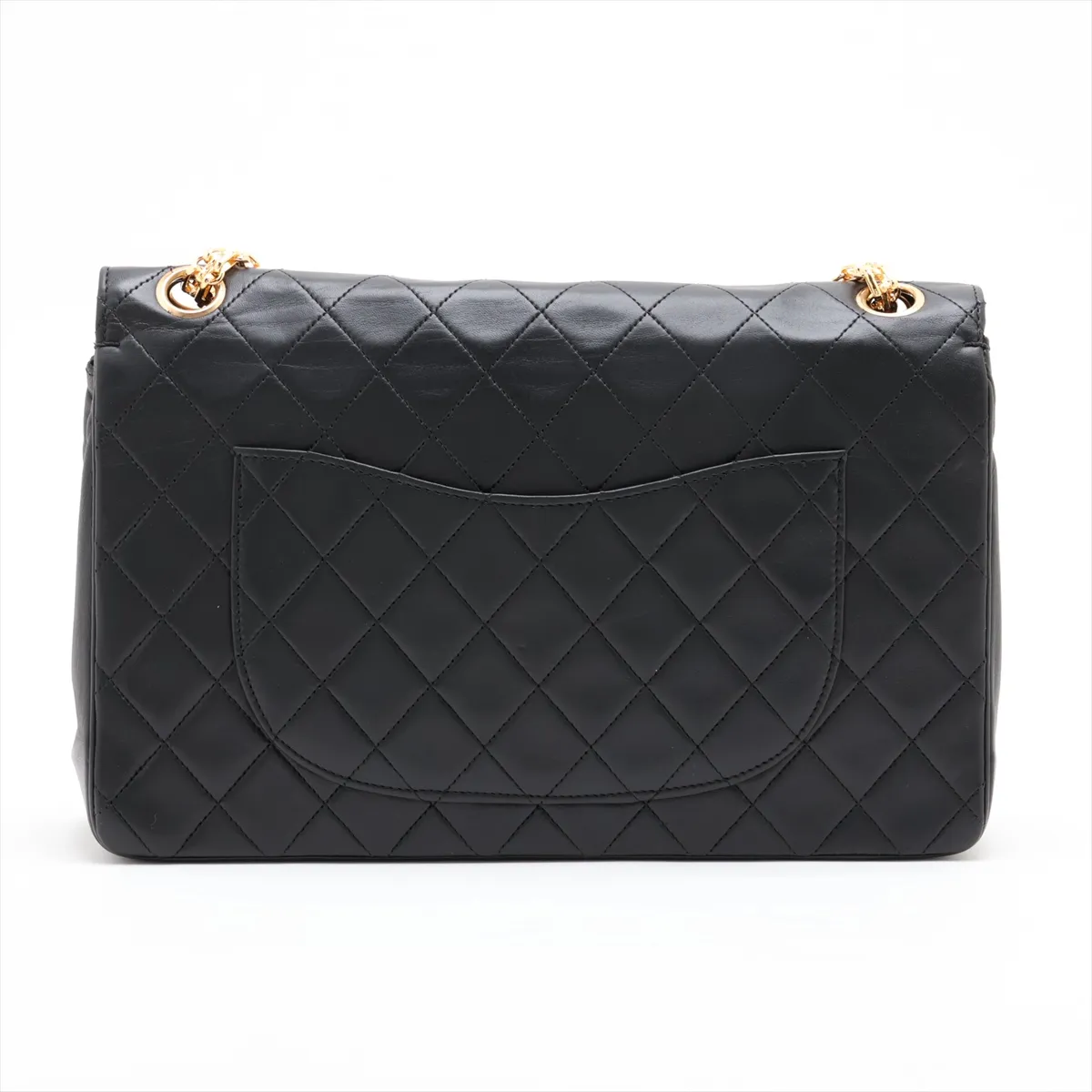 Matelassé Lambskin Double Flap Double Chain Bag, Black with Gold Hardware, No Zipper Pull — view 2